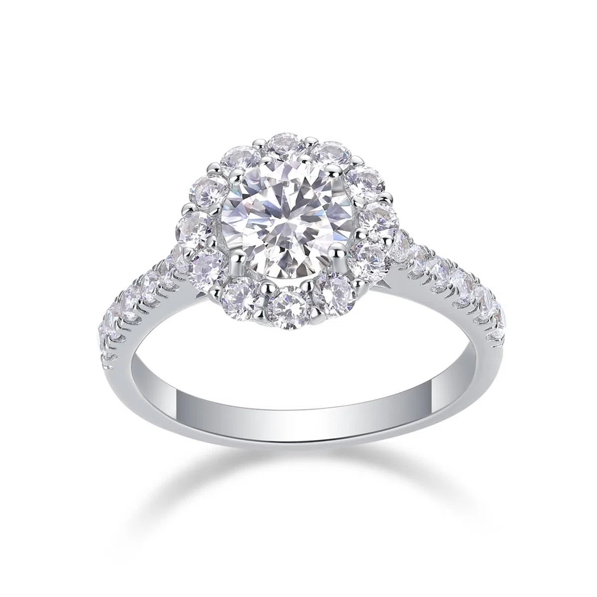 The Promise - Anillo de promesa simple con moissanita de corte redondo de 1 quilate, plata, oro blanco y platino