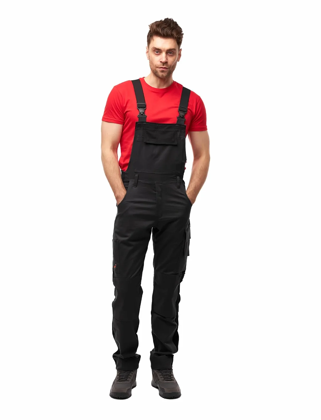 strongAnt Pantalón de trabajo para hombres, pantalón con tirantes de estiramiento, pantalón de trabajo con bolsillos para rodilleras, negro, gris, blanco