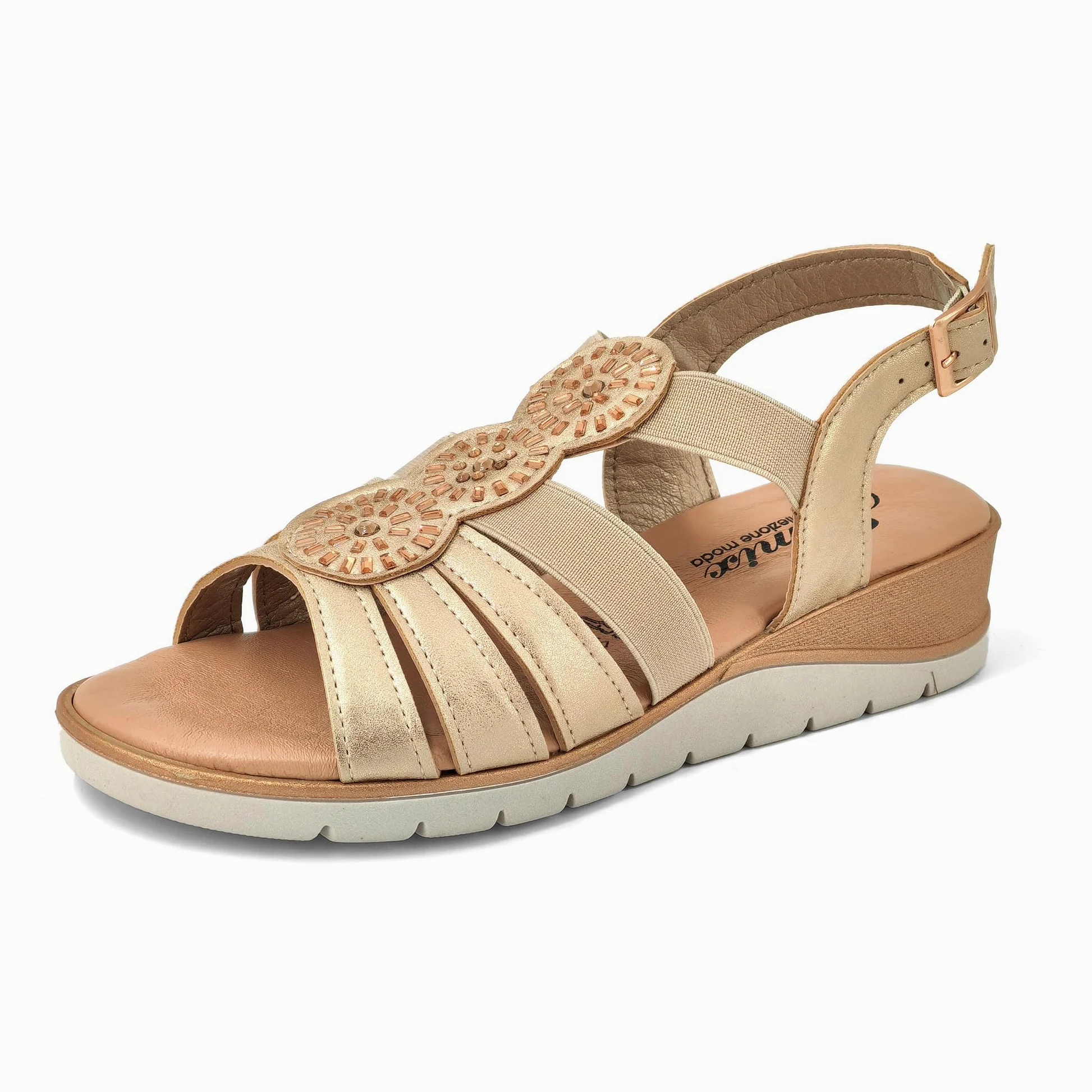 JOMIX Sandalias Mujer Verano con Hebilla Fabricadas en Italia Sandalias Cuña Mujer con Plantilla de Piel Auténtica