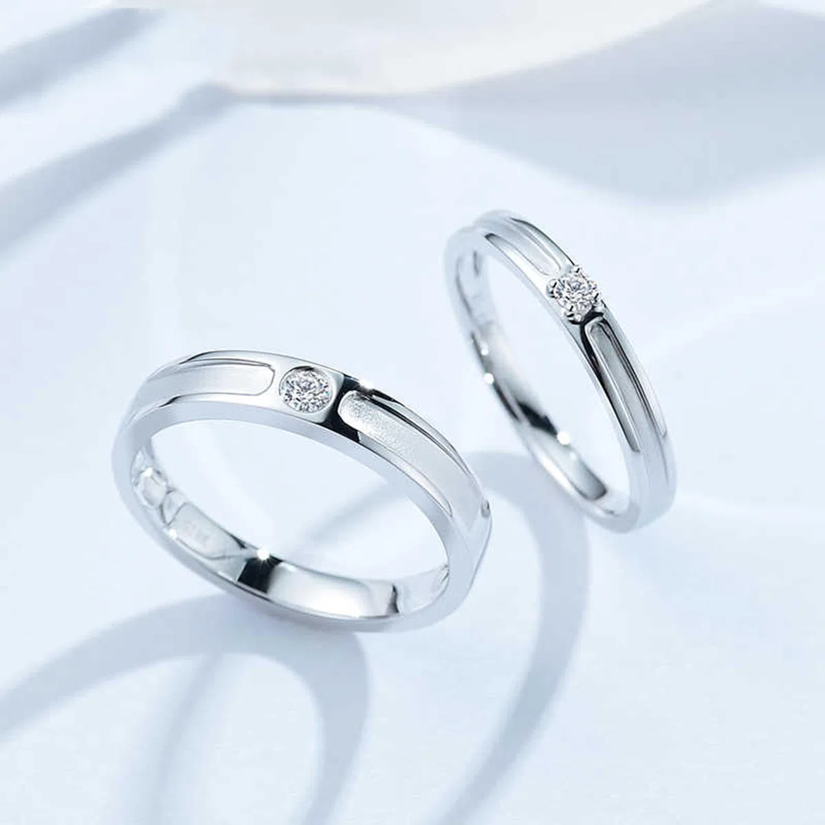 Anillo de oro blanco 585, anillo de boda de oro real de 14 K con diamante de 0,07 quilates, anillos de compromiso auténticos, aptos para hombres de 3,7 mm, talla 66 (21.0)