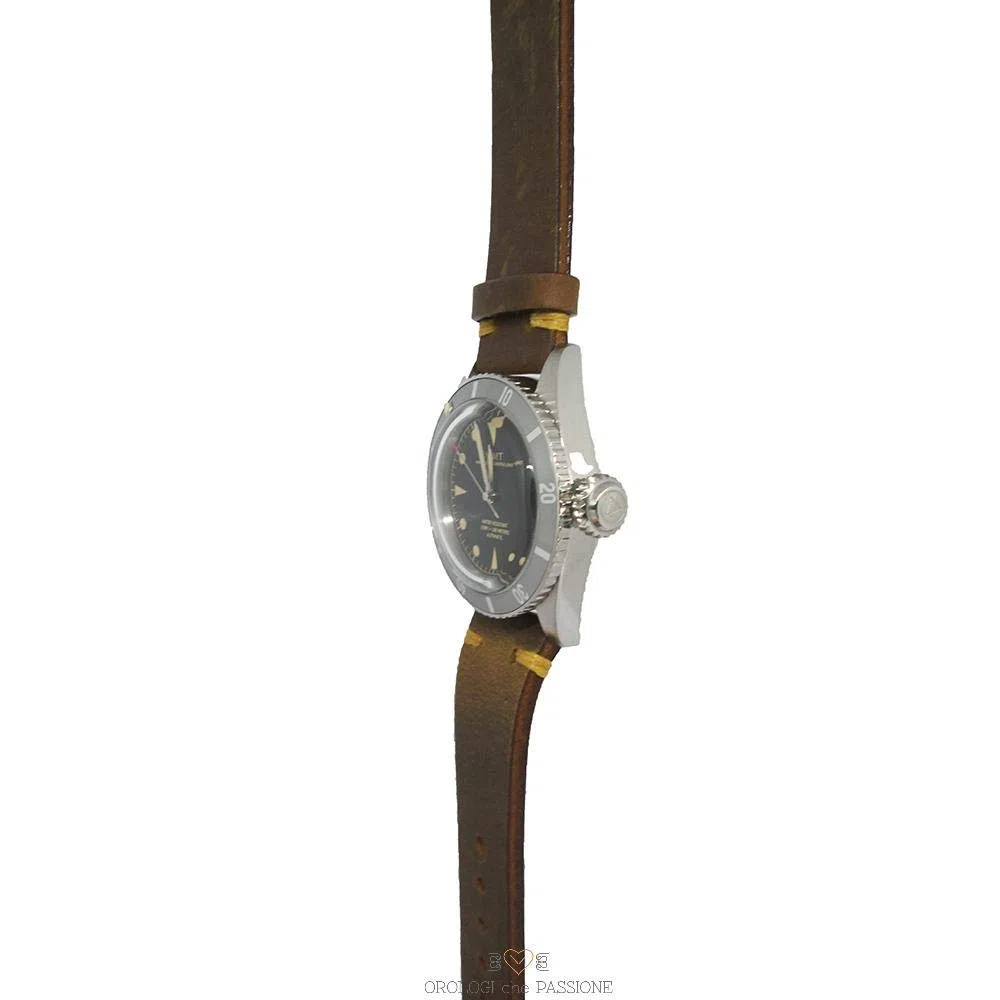 Sea Diver Diver Acero Automático Miyota Negro Cuero Marron Reloj Unisex