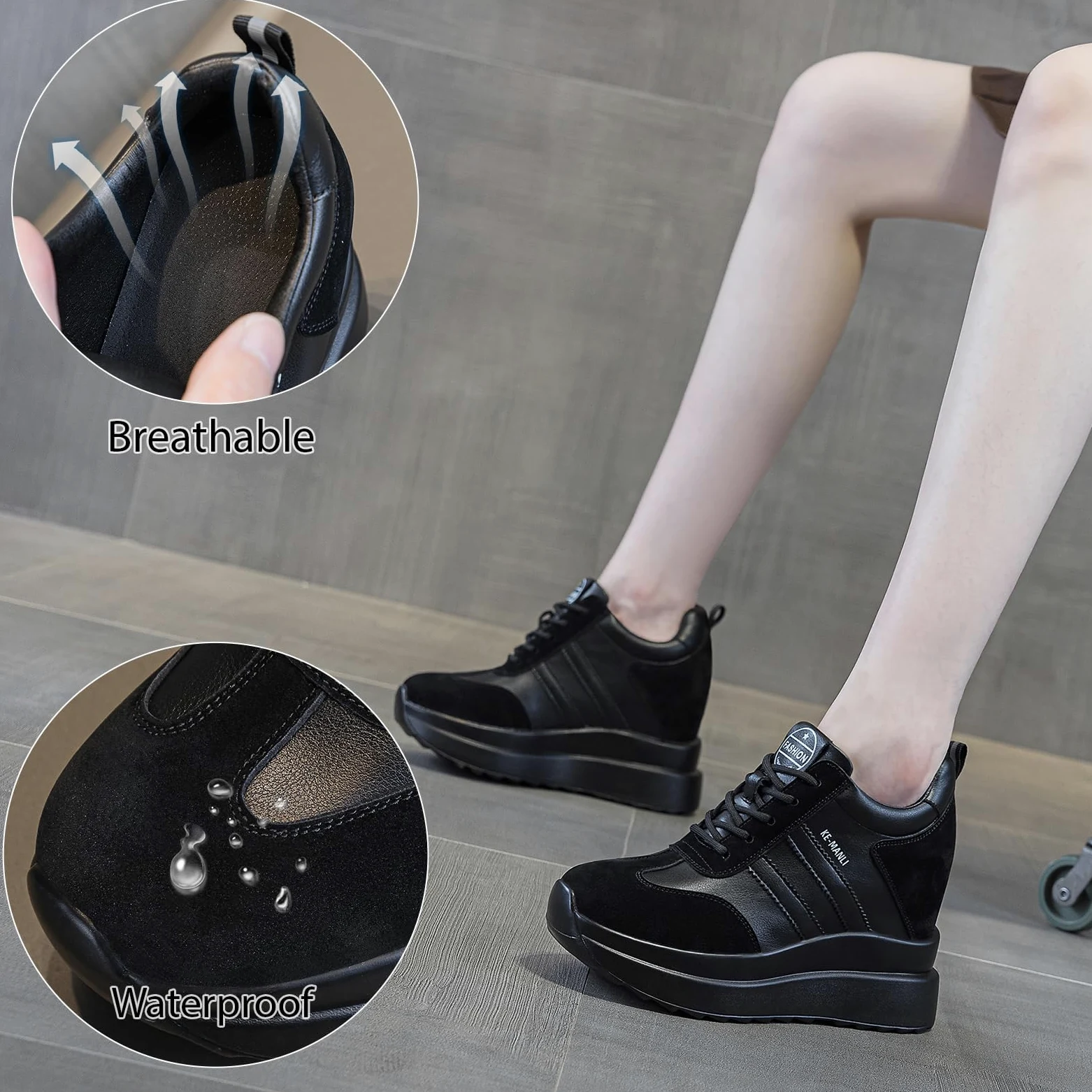 AONETIGER Zapatillas Cuña Mujer Moda Plataforma Tacón 10cm Gr.34-39EU | Antideslizante Transpirable | Cordones Wedge Sneakers Deportivos Ligeras | ideales para Diario, Oficina y Ocio
