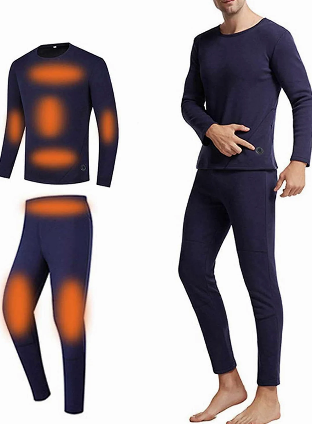 Ropa Interior térmica for Hombres, Mallas de Carga USB, Ropa térmica Lavable for Pesca en Motocicleta (Color : Navy Blue, Size : XXL-Xxlarge)