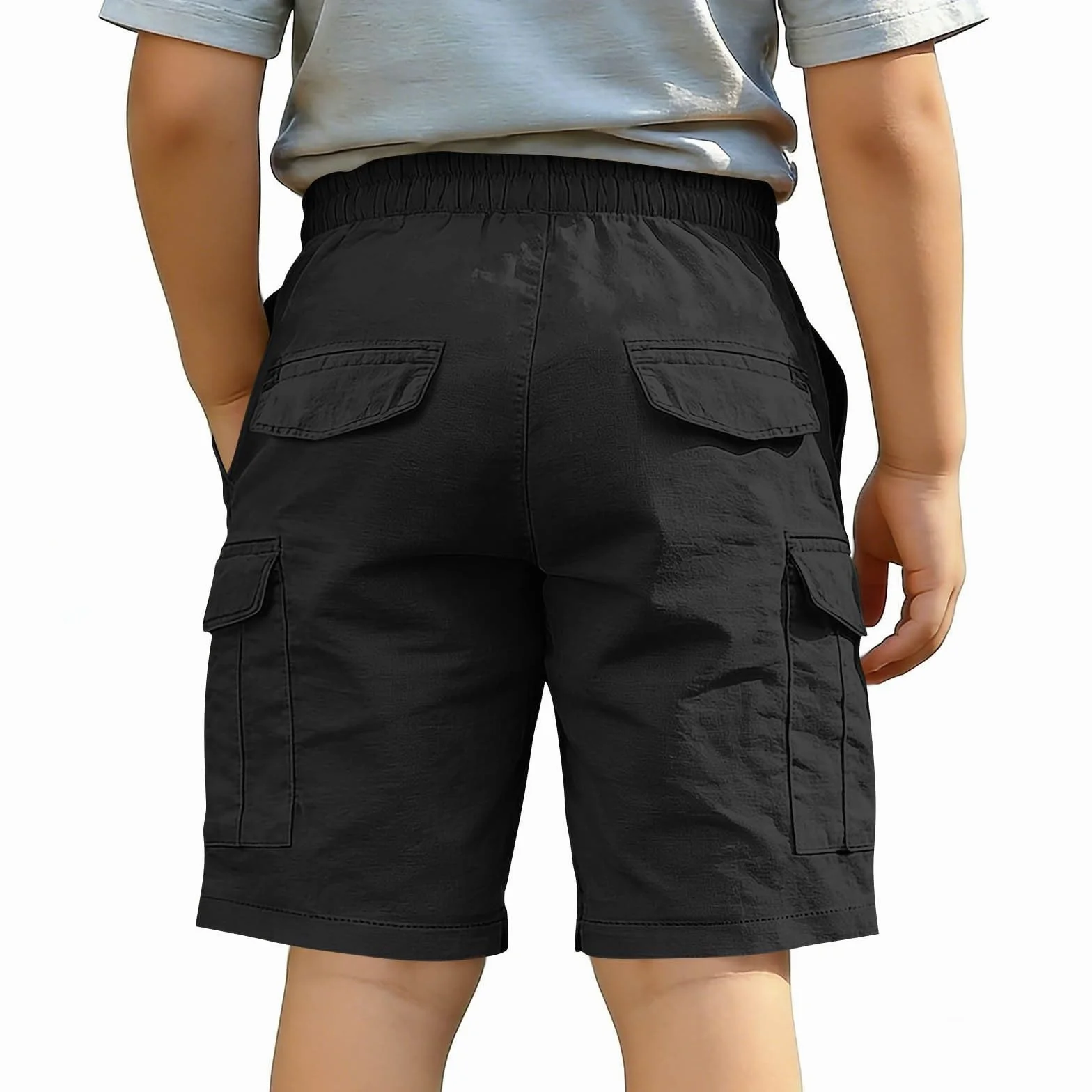 Pantalones cortos de verano para niños, cintura elástica, casuales, con bolsillos, ligeros, pierna recta, para correr al aire libre, senderismo, pantalones cortos