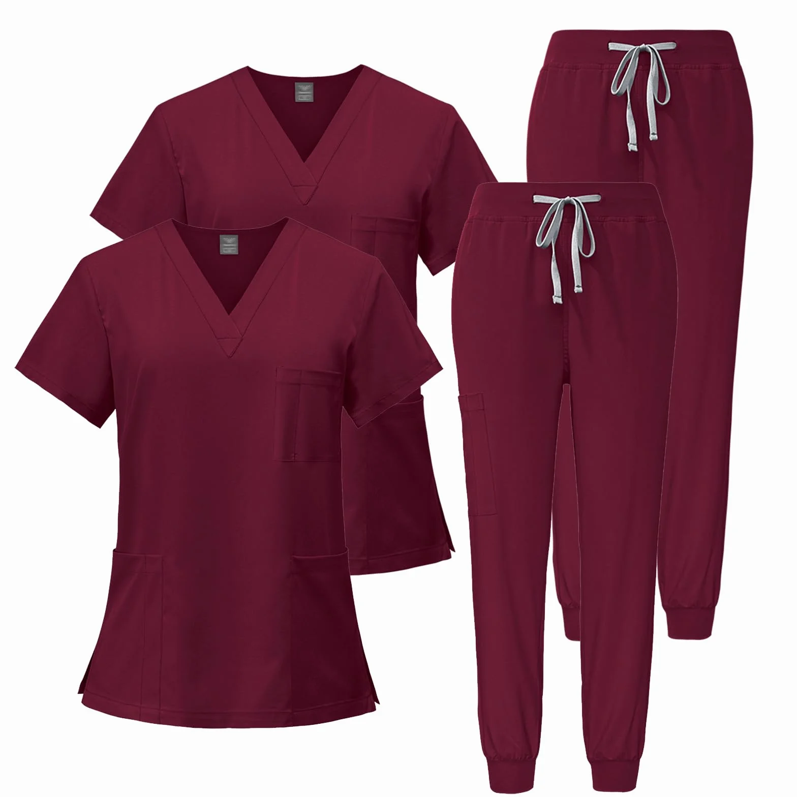 Conjunto Médico 2PCS Uniformes de Trabajo Médico Cuello en V Top de manga corta con 3 bolsillos Pantalones elásticos Secado rápido y absorbente del sudor DK05