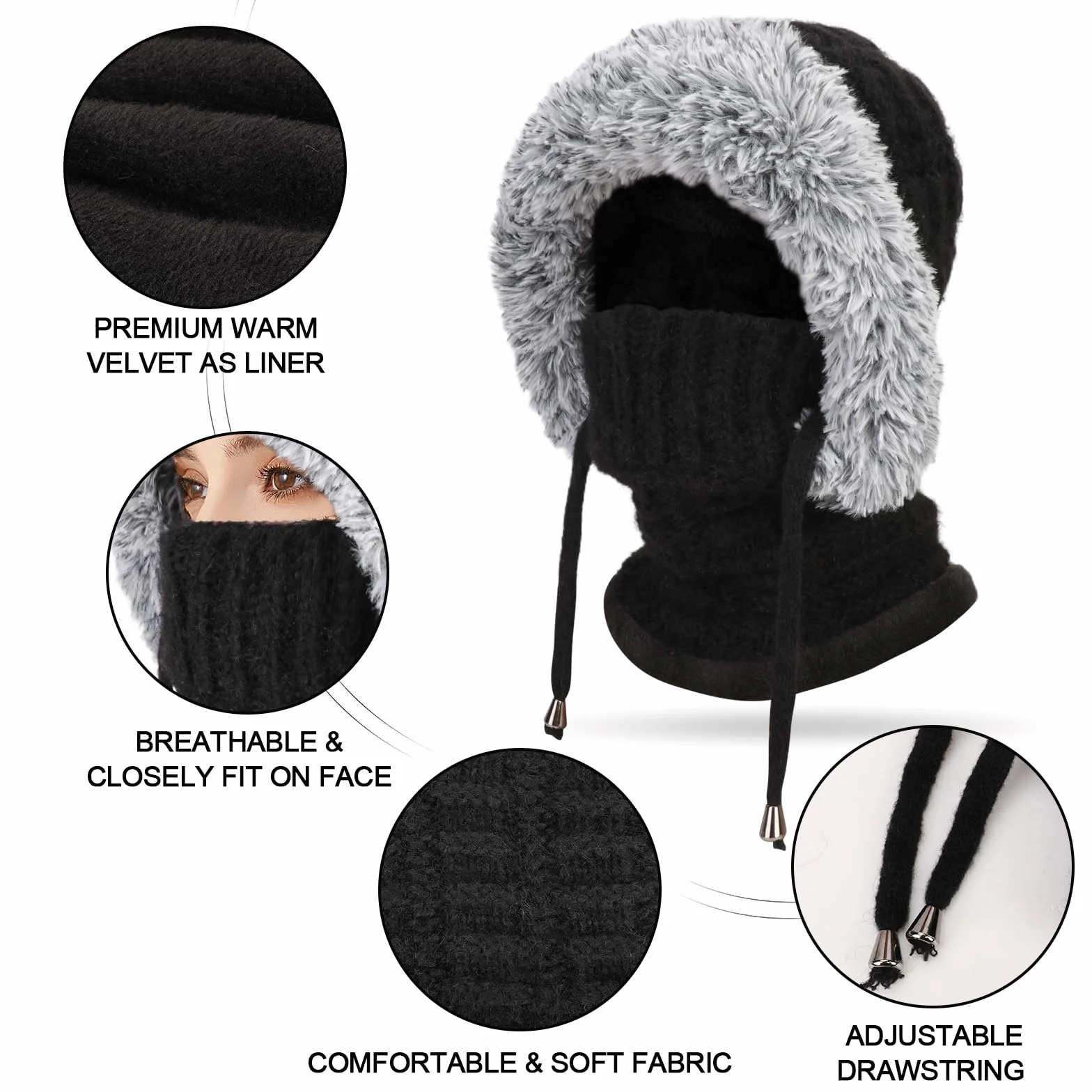 TAGVO Pasamontañas Termico para Mujer, Invierno Capucha Polar Balaclava Polar Multifuncional para Clima Frío Esquí al Aire Libre Montaña Senderismo