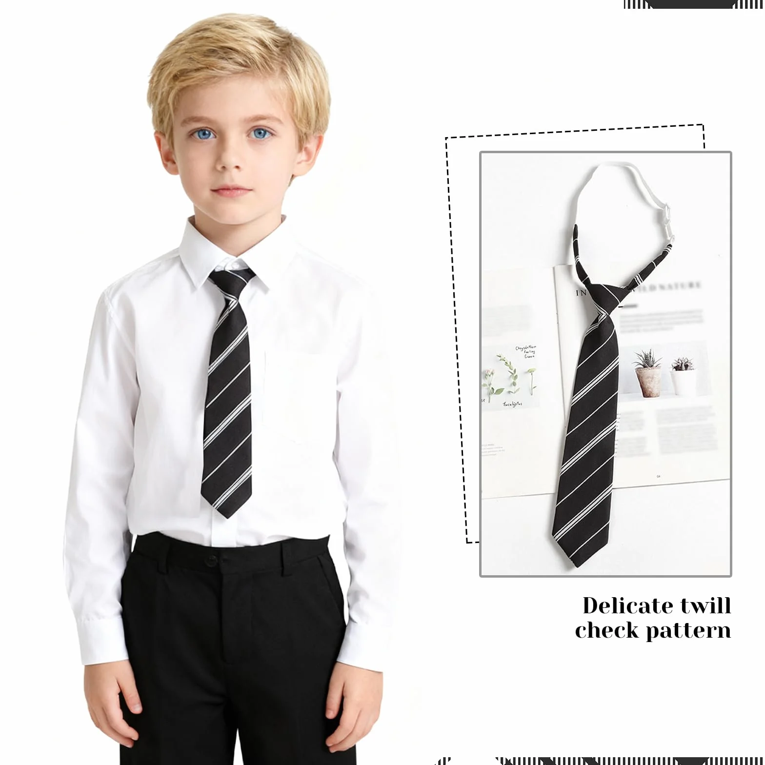 Corbata para niños de 2 piezas, lazo ajustable, negra, elegante, disfraz
