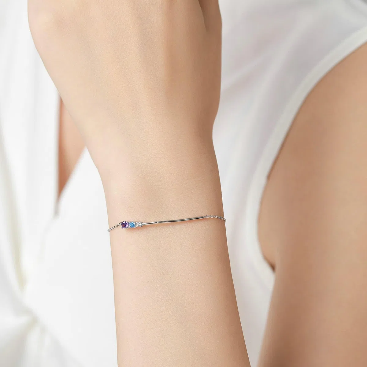 KnSam Pulsera de oro blanco Au 375/585/750 con colgante de oro real, pulsera clásica para mujer con amatista lila, brazalete topacio de 9 K/14 K/18 K oro blanco