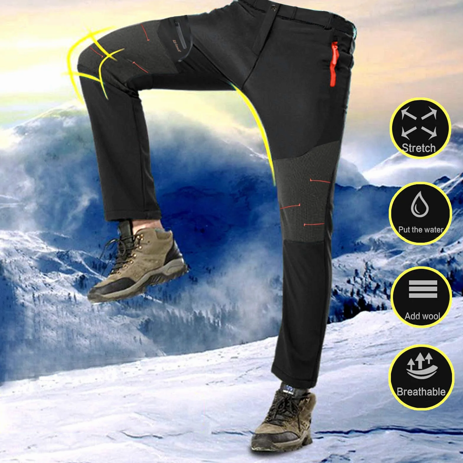 Pantalones de esquí impermeables para hombre con forro polar y acolchados gruesos