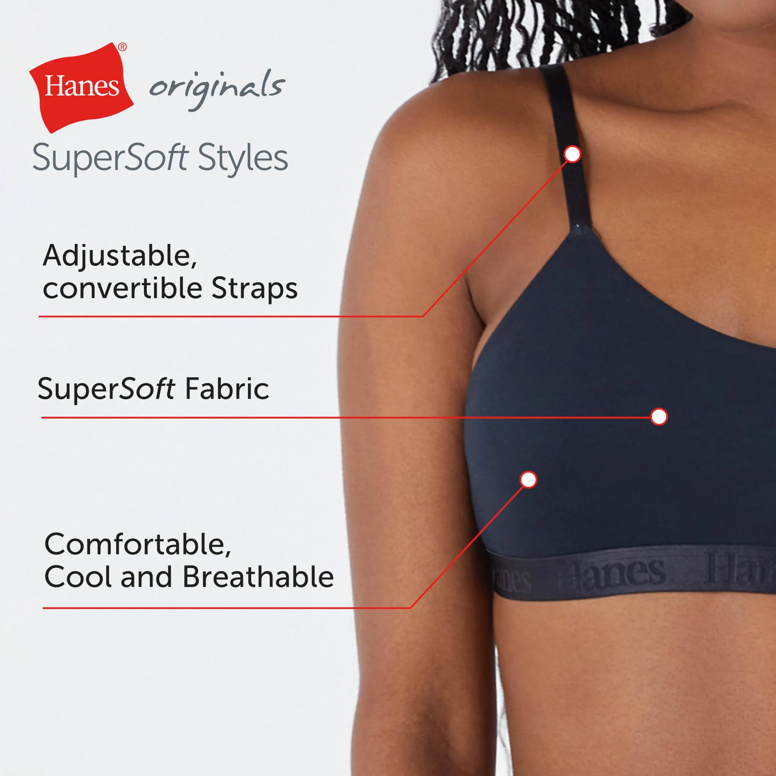 Hanes Originals Ultra Supersoft String Bralette, Pullover Bralette, Scoop Neck Sujetador Mujer (Pack de 1)