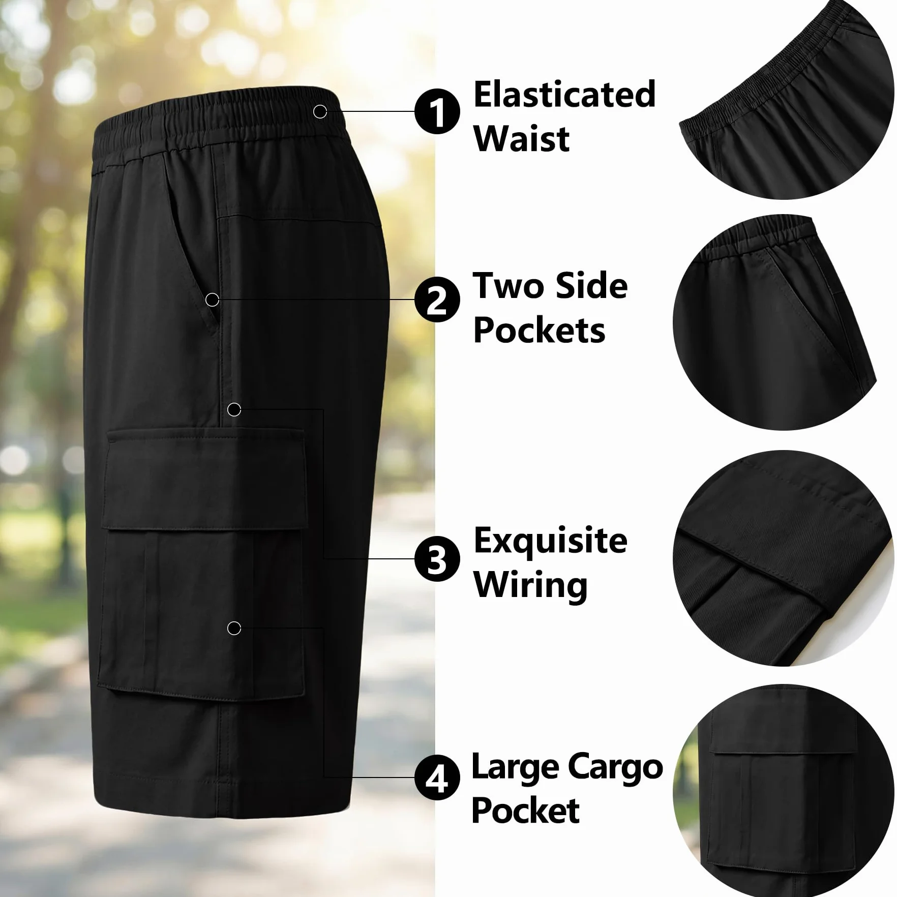 Shorts Cargo Niños Cintura Elástica Múltiples Bolsillos Baggy Ligero Deportivos Transpirable Pantalón Casual Streetwear 7-15 Años