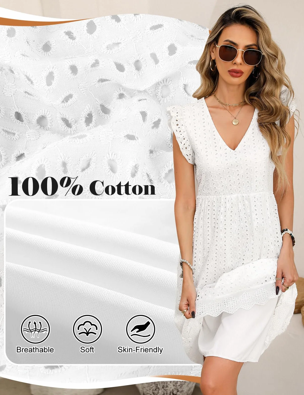 Vestido Largo Mujer Verano Casual Cuello V Manga Volante Cintura Alta A-Line Bolsillos