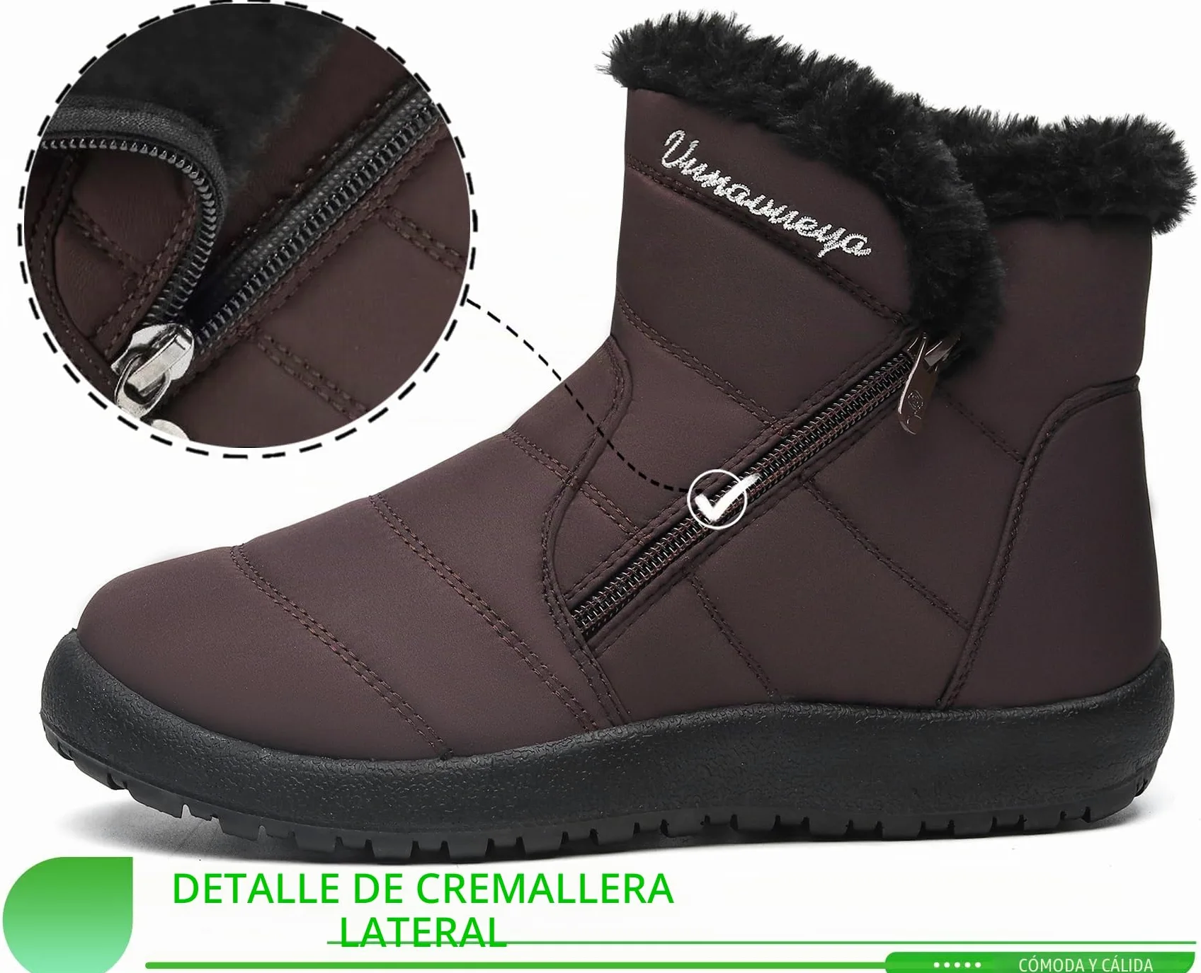 Zapatos Invierno Mujer Botas de Nieve Forradas Calientes Zapatillas Botines Planas Con Cremallera Casuales Boots para Mujer 35-42
