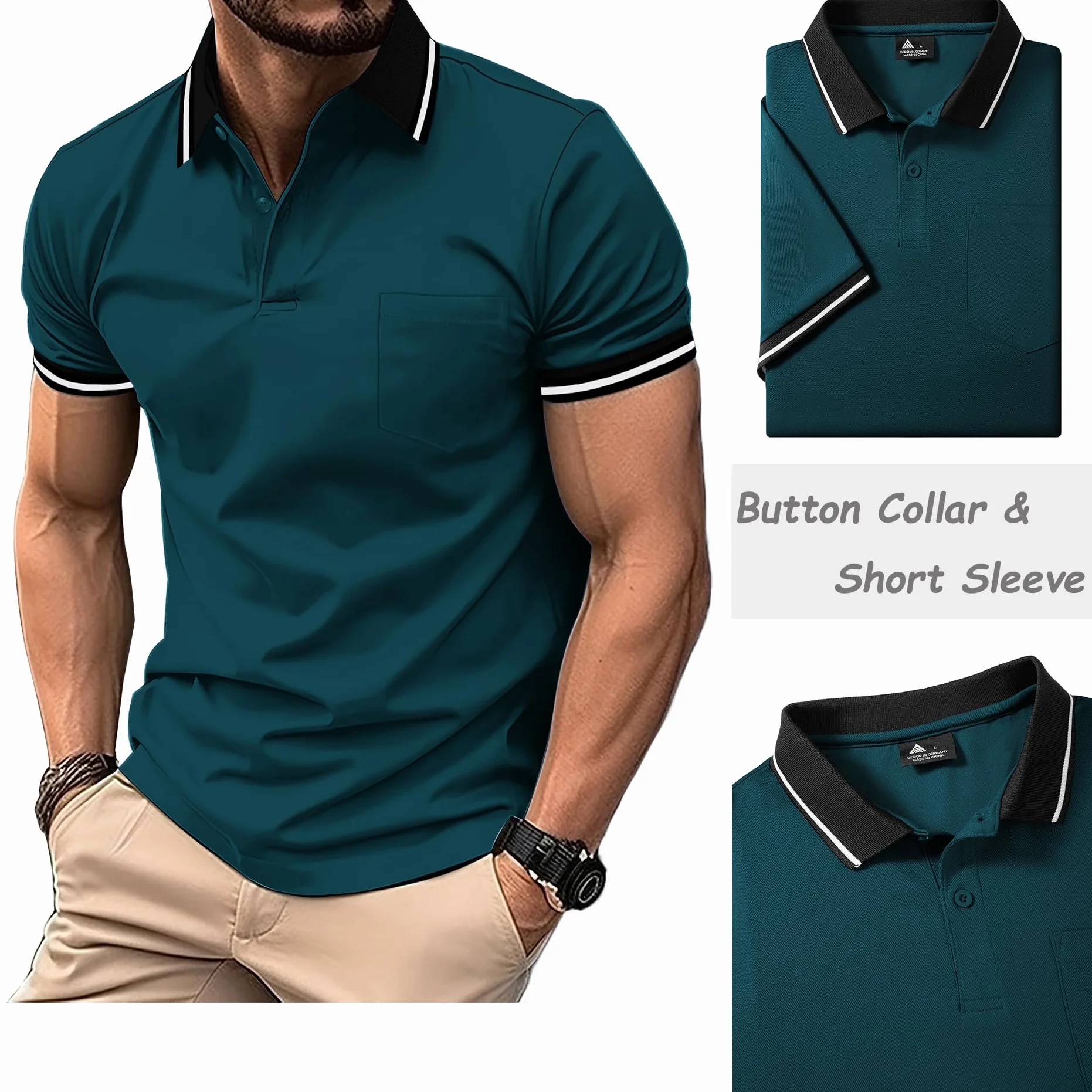 JACKETOWN Paquete de 5 polos de manga corta para hombre, ligeros, transpirables, para tenis, adultos, camisetas con cuello