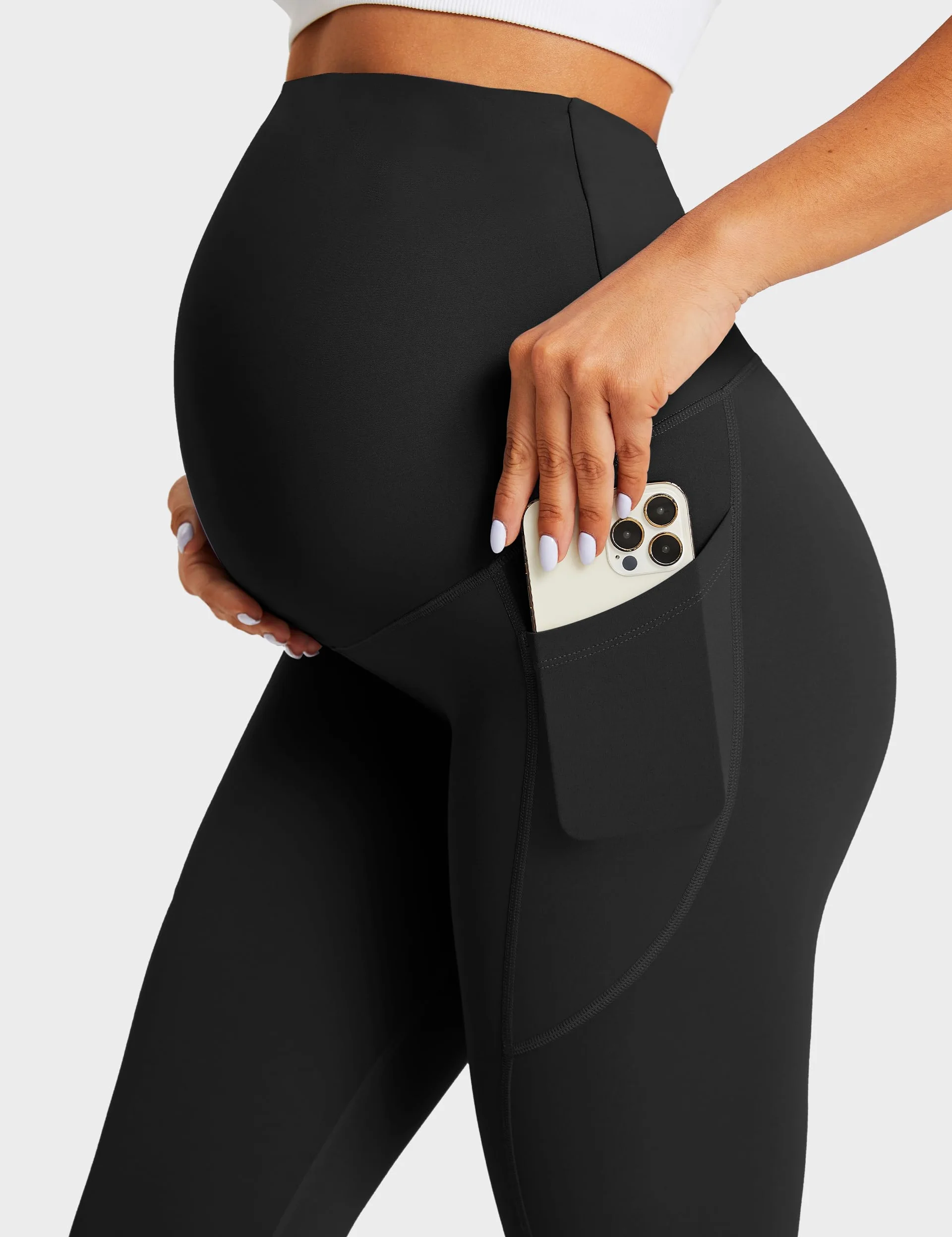 BAYDI Leggings de maternidad con bolsillos, para entrenamiento, con soporte para el vientre, elásticos, suaves, pantalones de embarazo, ropa deportiva