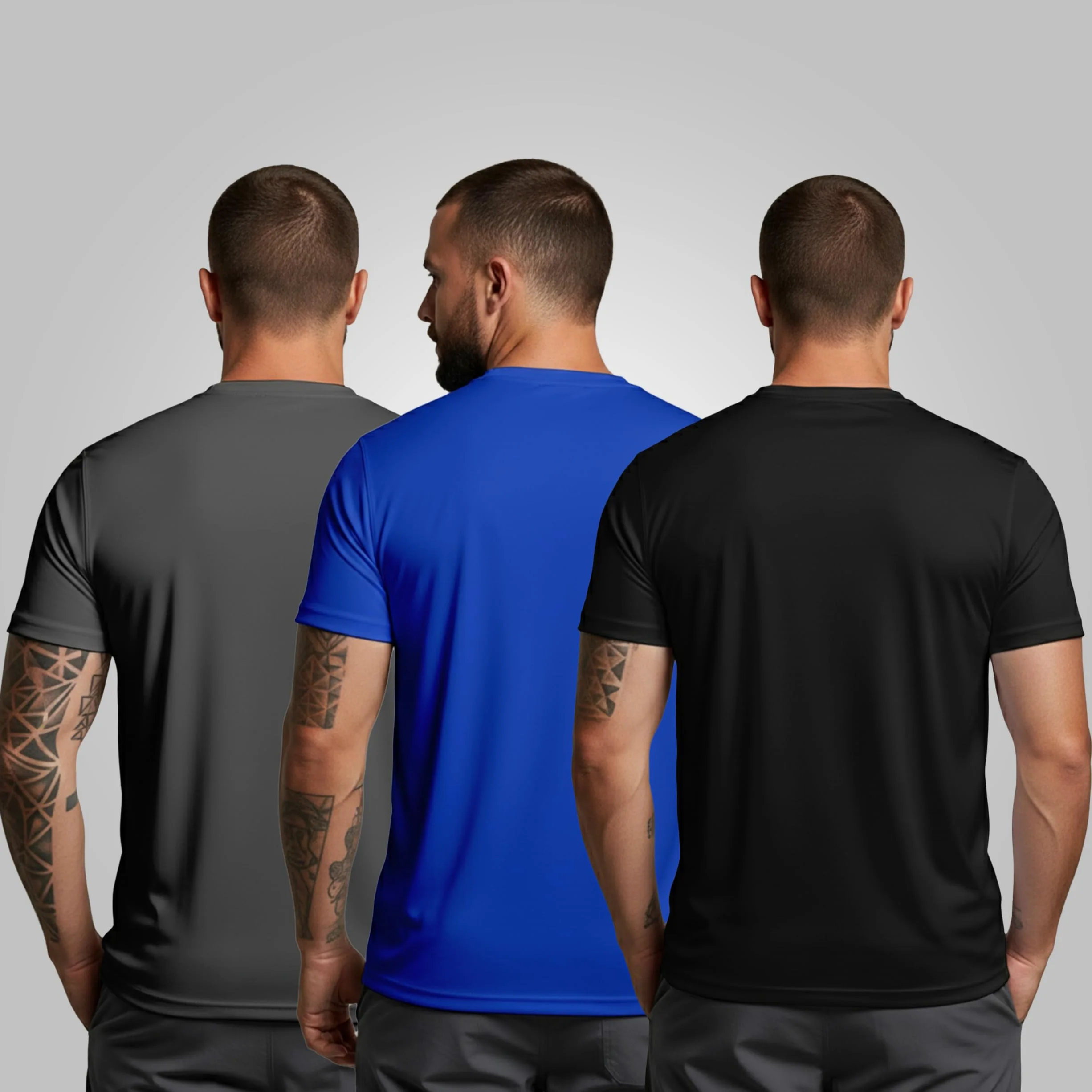 Peppyzone Combinación de camiseta estampada para hombre (3 piezas) | Micro poliéster manga corta ropa deportiva | Camiseta transpirable de entrenamiento para gimnasio, correr, fitness y entrenamiento