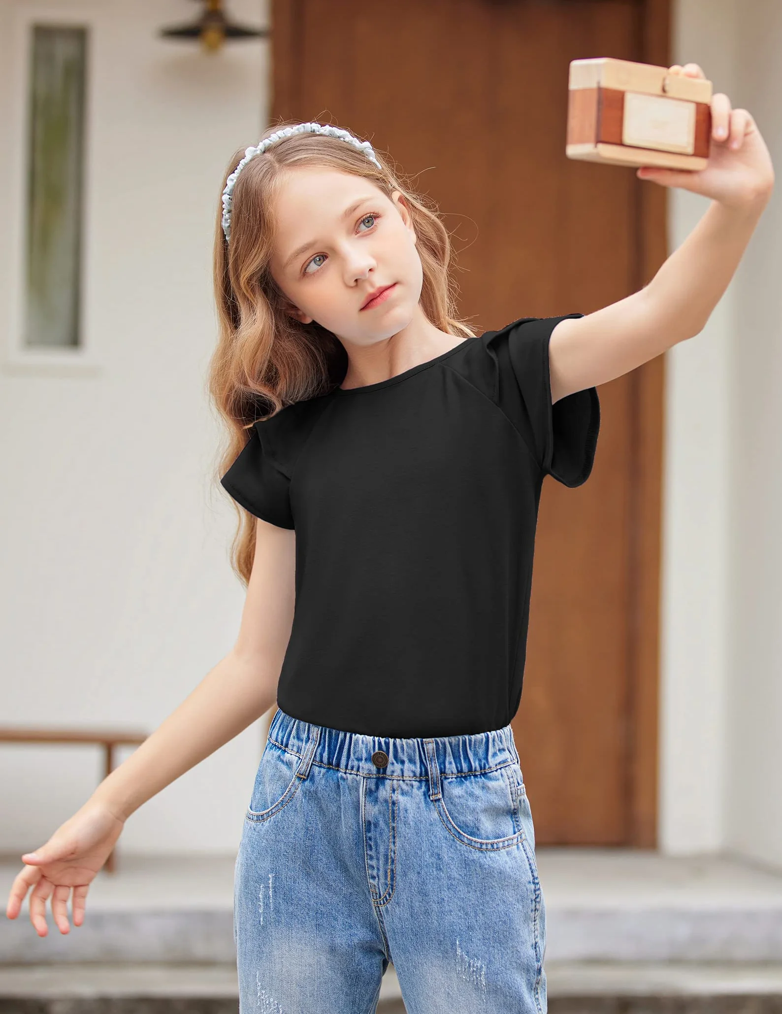 Arshiner Niña Camiseta Manga Ondulada Verano Manga Corta Tops Moda Casual Tshirts para Niñas 3-13 años