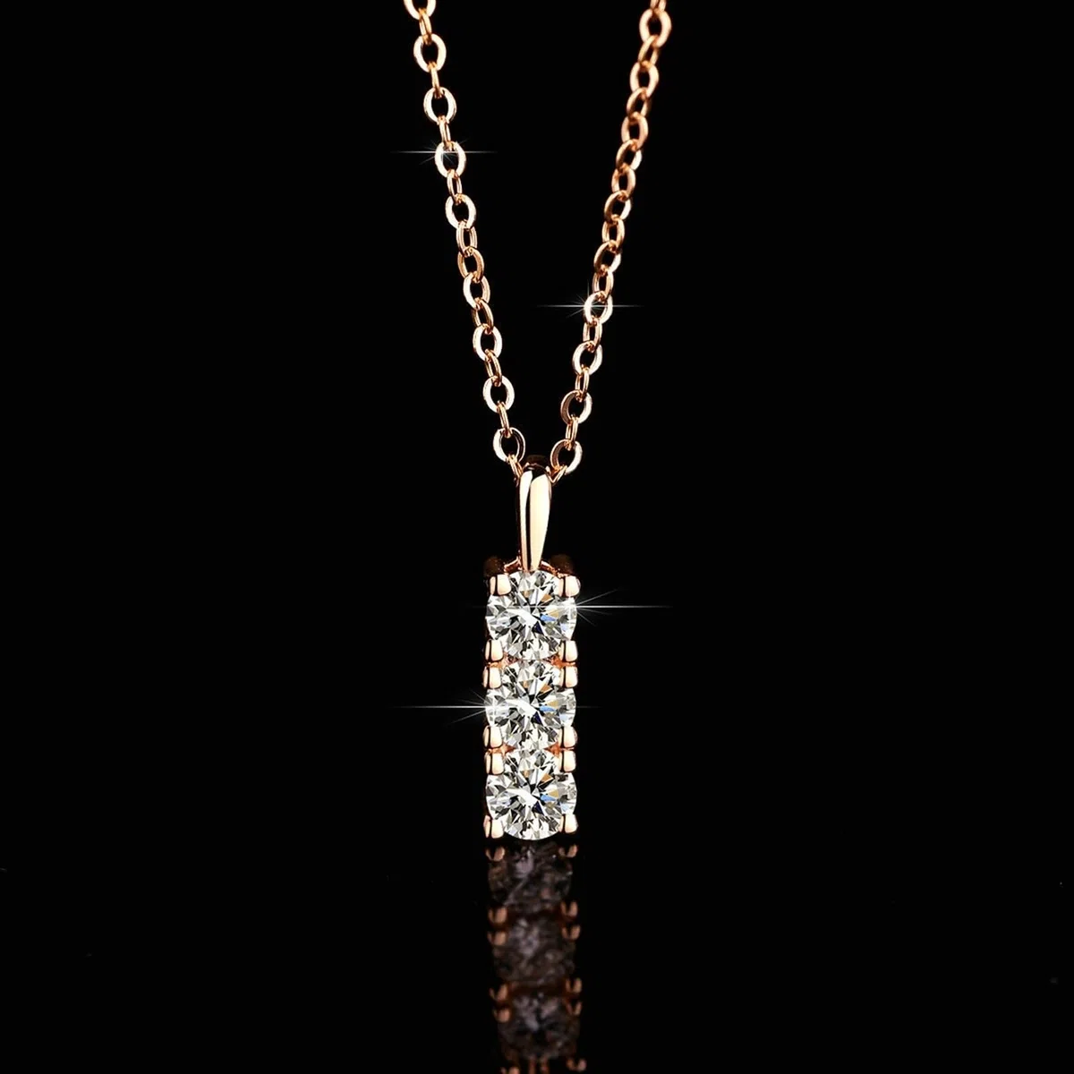 Collares ajustables en oro rosa de 18 quilates con tres piedras para mujer, collares de moissanita de cumpleaños