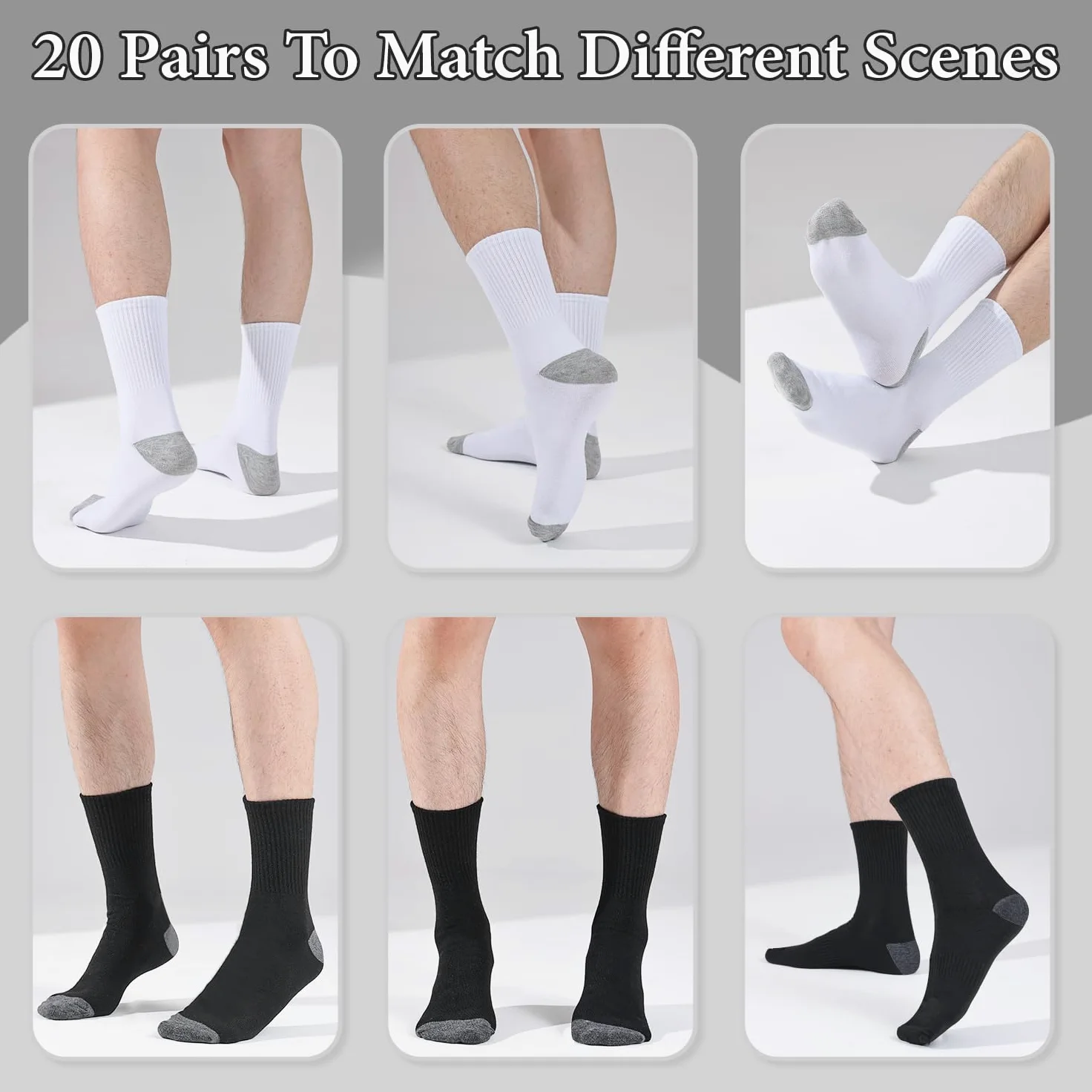 20 pares de calcetines unisex de algodón acolchados que absorben la humedad, cómodos, para entrenamiento, senderismo, deportes y correr
