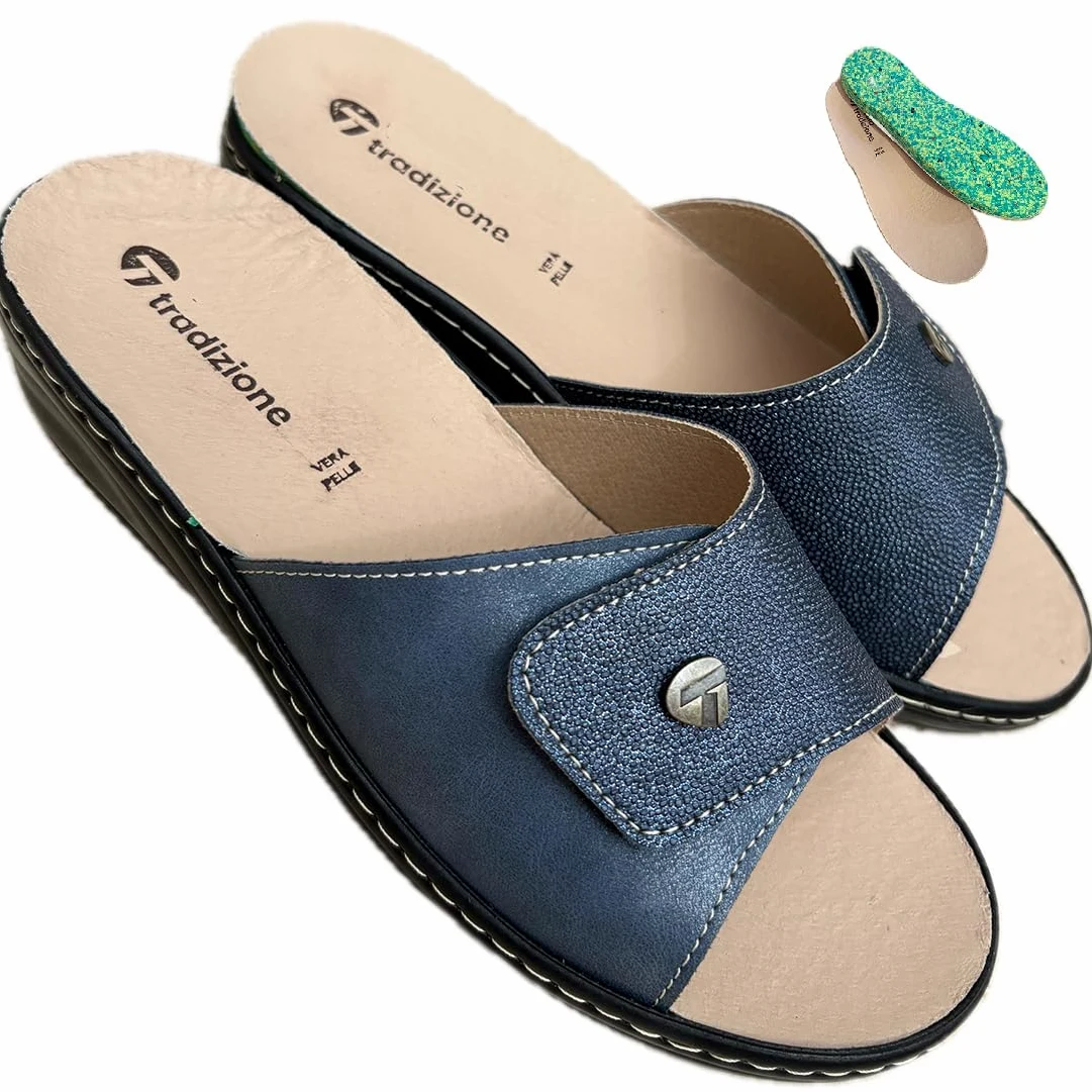 Chanclas sanitarias mujer de empeine ecopiel brillante Melany cómodas plantilla extraíble recubierta piel auténtica