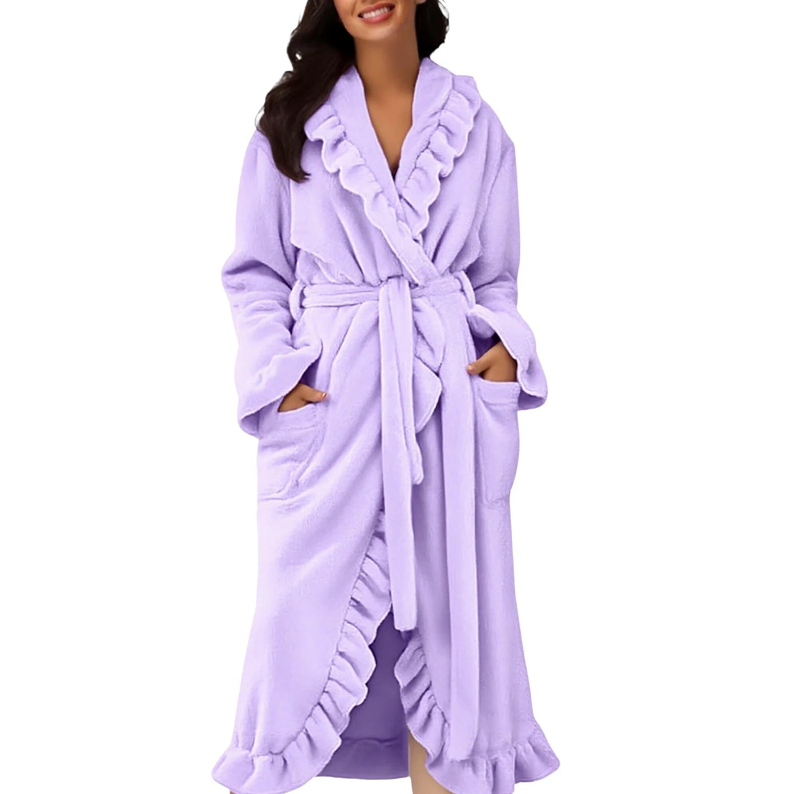 Bata de baño de felpa con capucha para mujer, bata de baño de manga larga, bata de baño gruesa y suave, talla grande, abrigo cálido de invierno, bata de forro polar rosa esponjosa