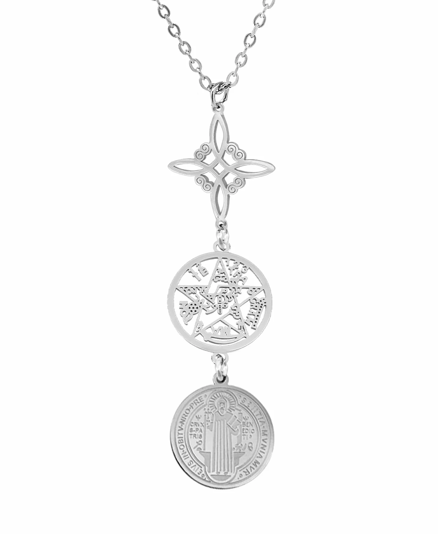 Collar de Mujer colgante Nudo de Bruja y Tetragramatón 7 CHAKRAS Símbolos Espirituales Yoga Reiki Meditación Amuleto