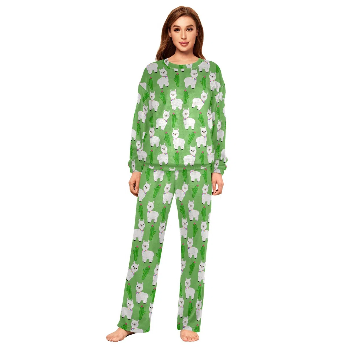 ALAZA Conjunto de pijama de forro polar para mujer, lindo panda y bambú, ropa de descanso de dos piezas, ropa de dormir térmica, pijama súper suave, talla S