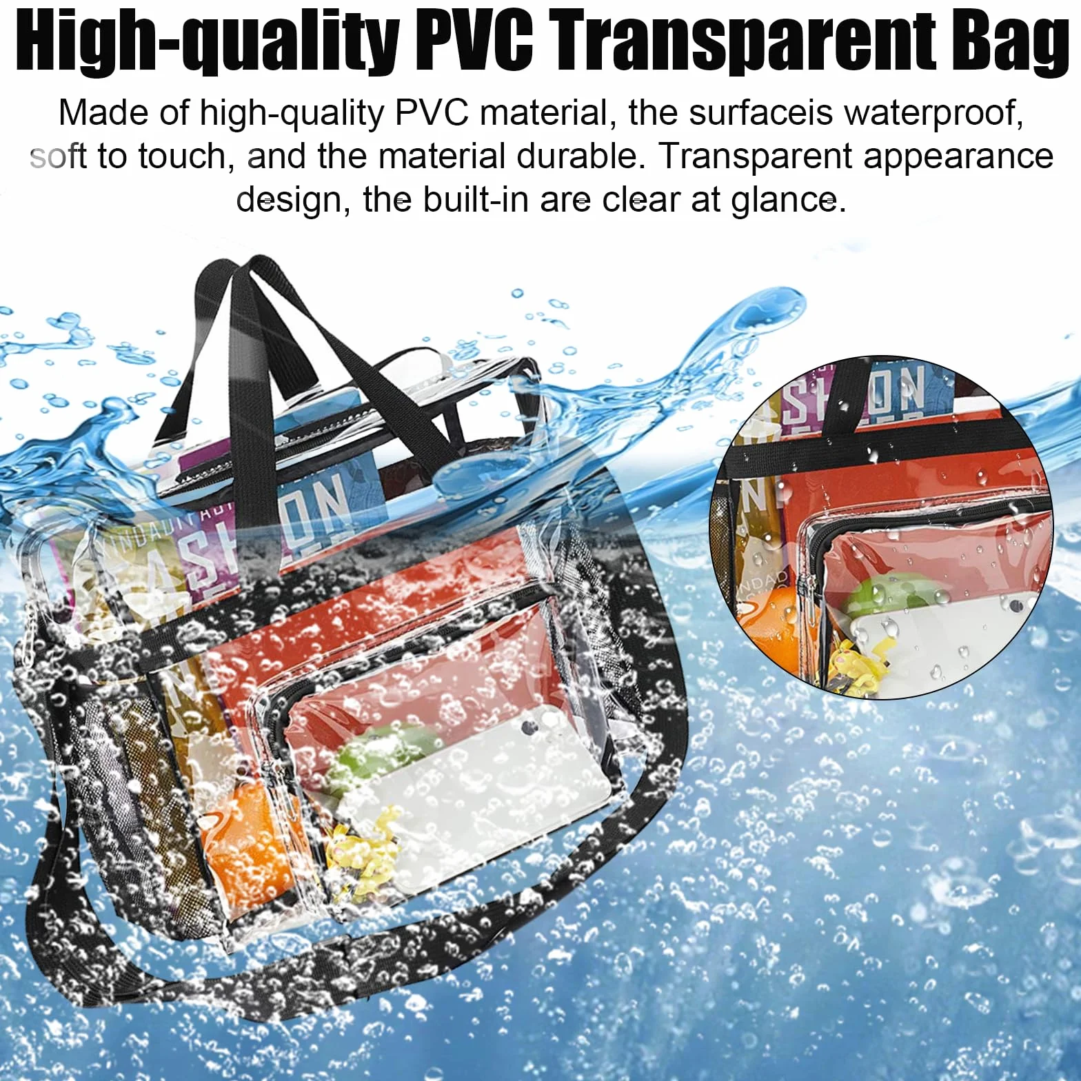 Bolso Transparente Mujer, PVC Bolso Bolsa Viaje Accesorios | Impermeable Bolsas Transparentes para Estadios con Bolsillos para El Trabajo, Juegos Deportivos y Conciertos
