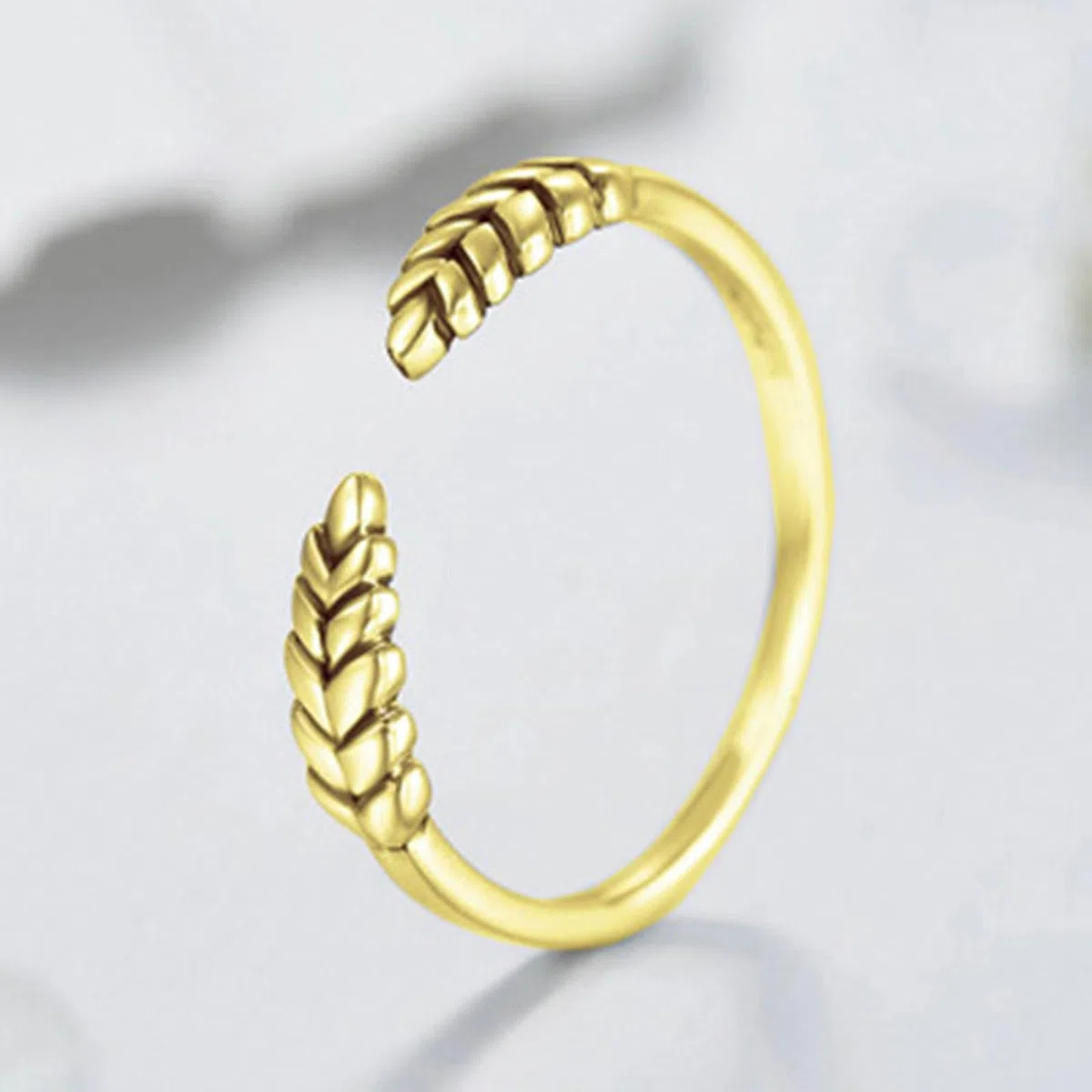 Anillos de boda para mujer, anillo de compromiso de oro amarillo de 18 quilates, diseño sencillo, ajustable, abierto con hoja, alianzas de boda de oro amarillo para mamá, novia, novia