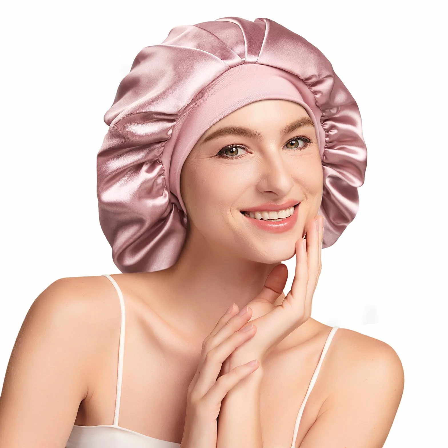 Umisleep Gorro de Seda para Dormir 100% Seda de Morera 6A 22 Momme Doble Capa Antideslizante Ajustable