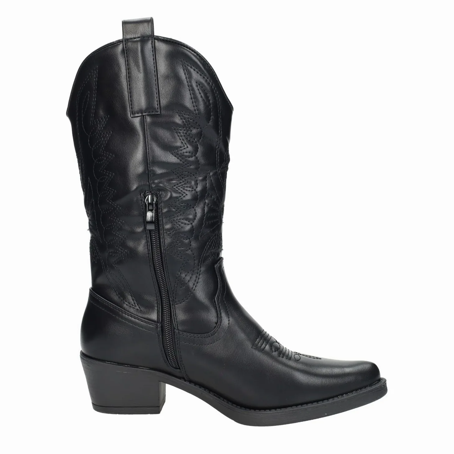 U8A-AX8320-2 Botas Cowboy Mujer Diseño Bordado Imitación Piel Botas con Cremallera Tacón 5 cm Moda Viejo Oeste, Calzado Cowboy Mujer Botines