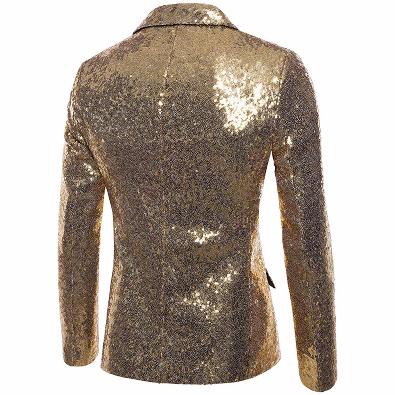 Americana de lentejuelas dorado brillante para hombre, chaqueta de boda, manga larga, traje de novio