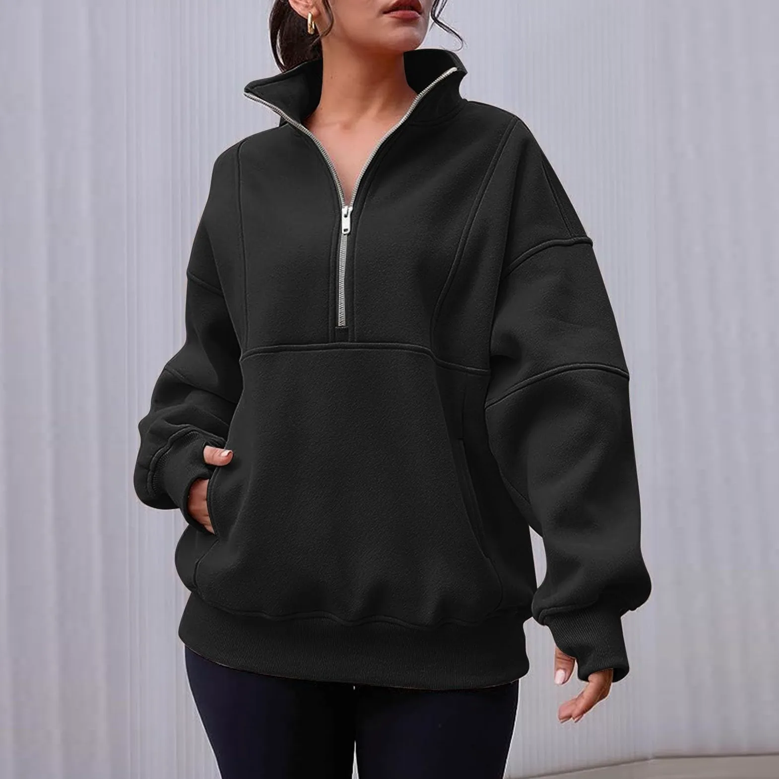 Sudaderas de gran tamaño con cuello alto para mujer, ajuste holgado, bloque de color occidental, forro polar, casual, con cremallera, suéteres divertidos, suaves, estéticos, para entrenamiento,