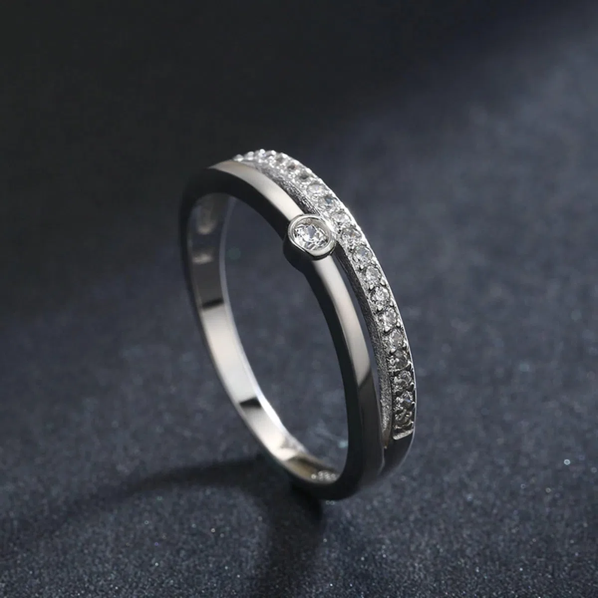 Anillo de oro blanco 9 K/14 K, alianzas de compromiso redondo con moissanita blanca promesa regalos para mujer