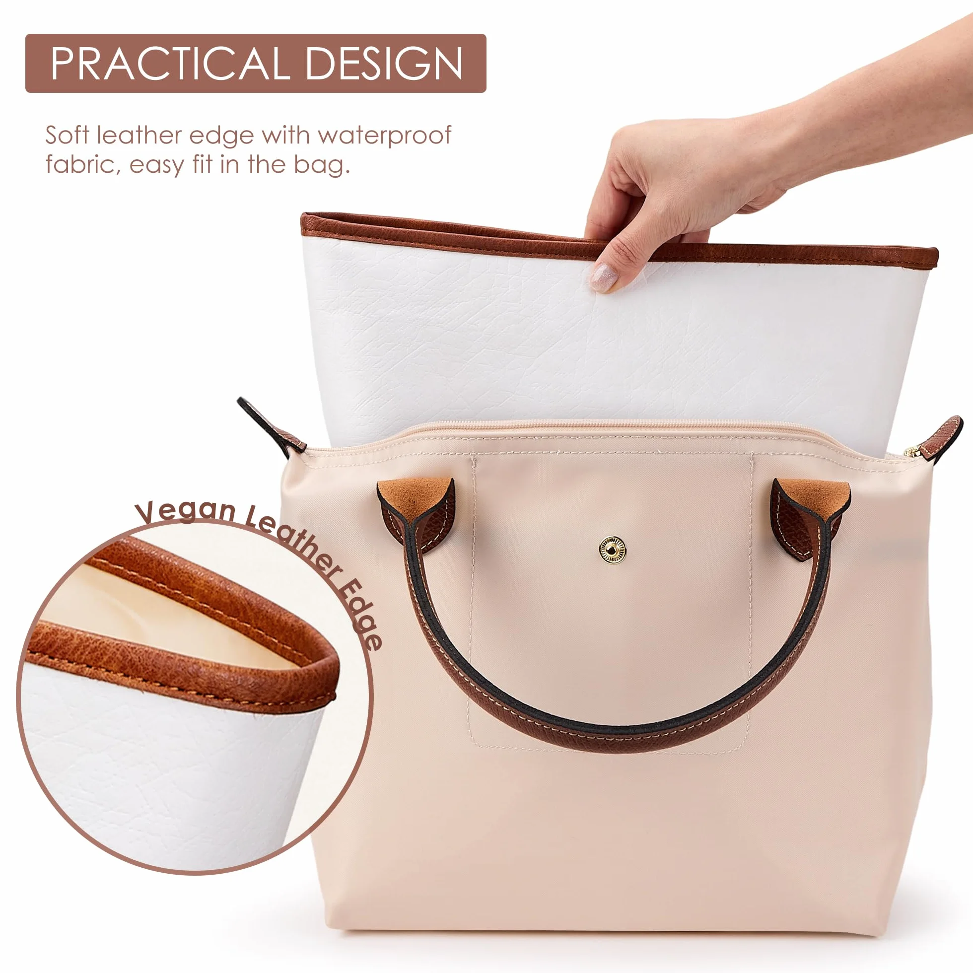 KALIDI Organizador de Bolso Inserto para Longchamp Le Pliage S Xtra, Funda Ultraligera Impermeable con Divisores Internos Mejorada para Bolso de Mano de Mujer, Blanco Pequeño
