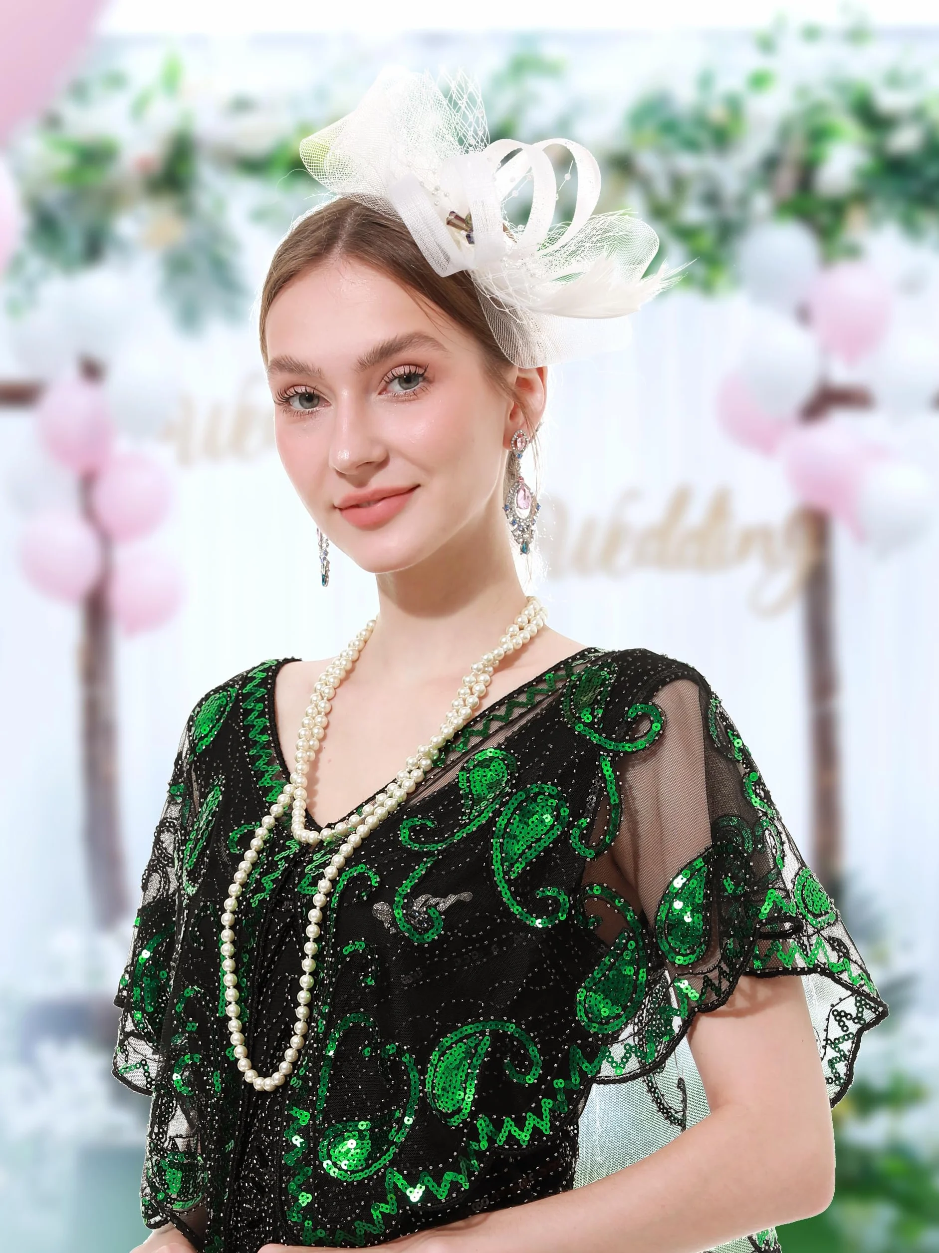 soul young Tocado para mujer, sombrero de boda, fiesta de té, tocado real Ascot, plumas, malla, hatinador, cóctel, diamantes de imitación, blanco, S-3XL
