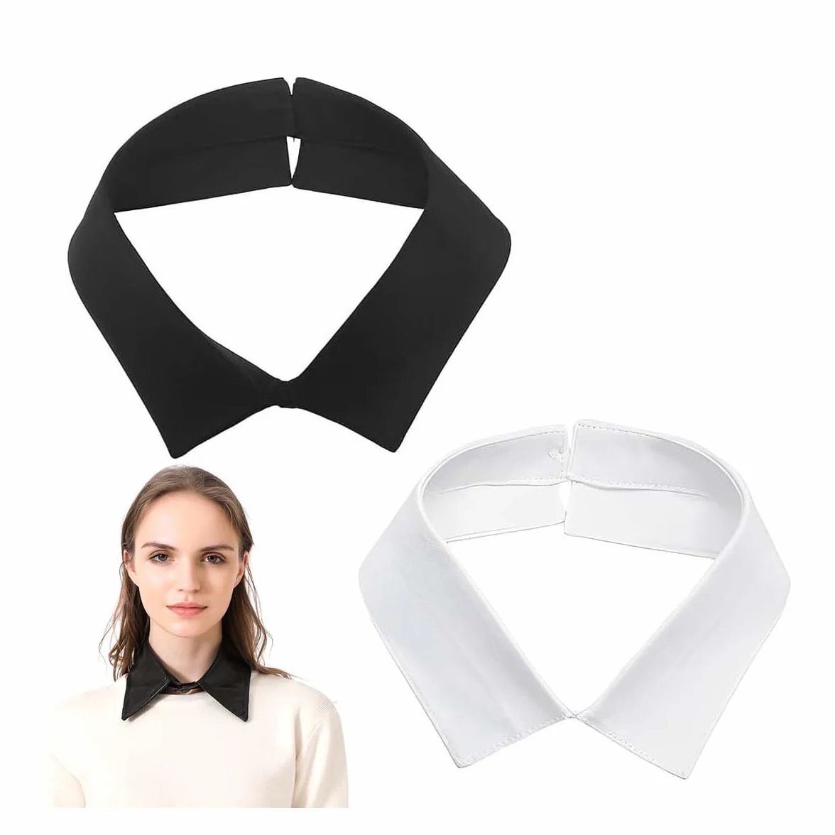 LEEQ Falso Cuello Desmontable para Mujer 2PCS Blanco/Negro Accesorios de Ropa