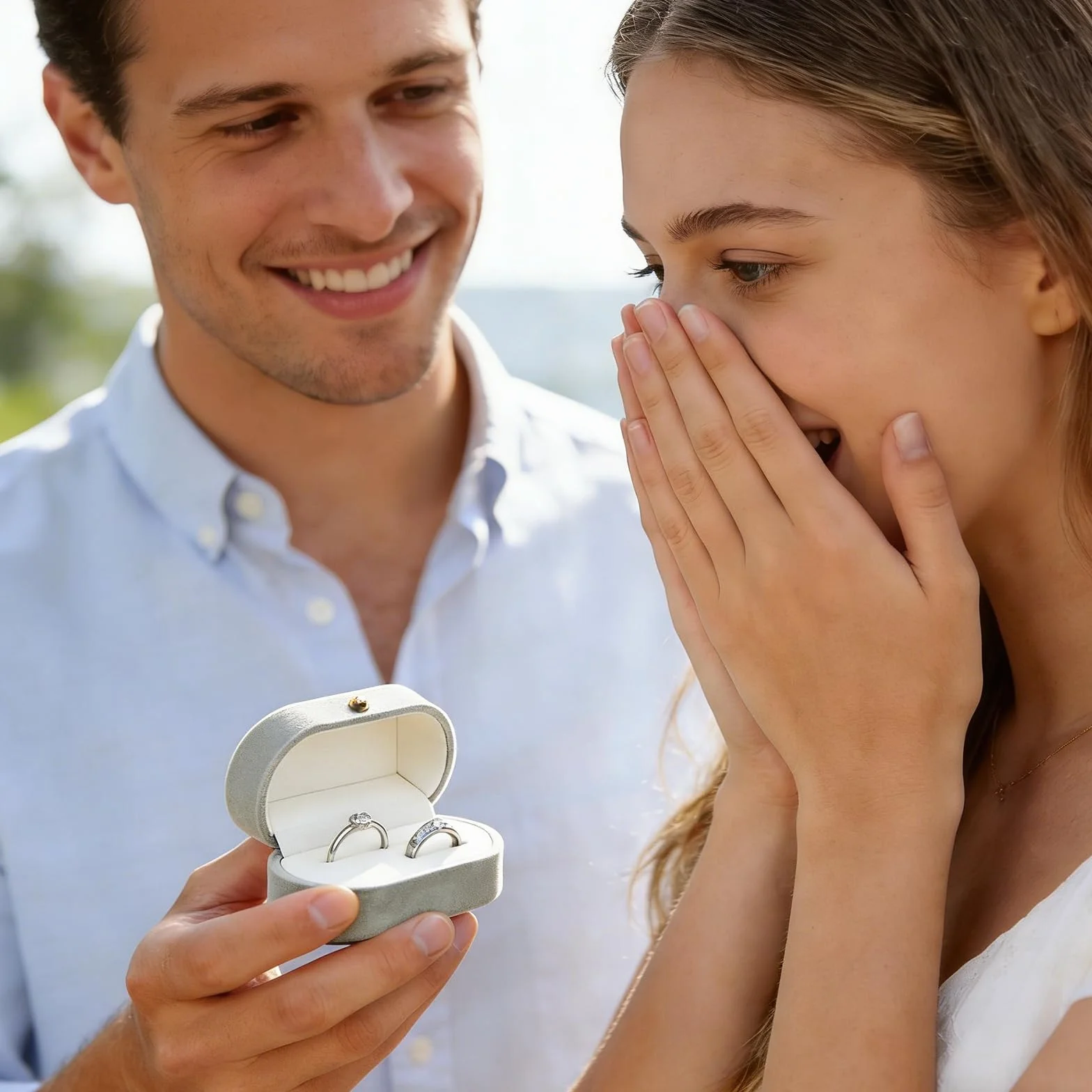 Porta Alianzas Boda de 2 Ranuras, Porta Alianzas de Terciopelo Caja Anillo Ovalados para Compromisos y Bodas, Cajitas Regalo Pequeñas para Anillos, Pendientes, Broches (gris)