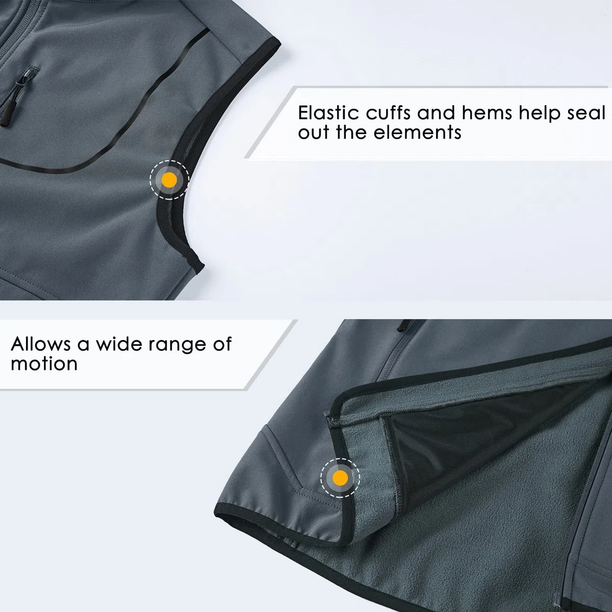 Willit Chaleco ligero Softshell para hombre, resistente al viento sin mangas con forro polar para viajes, senderismo, correr, golf, ciclismo, gris, M