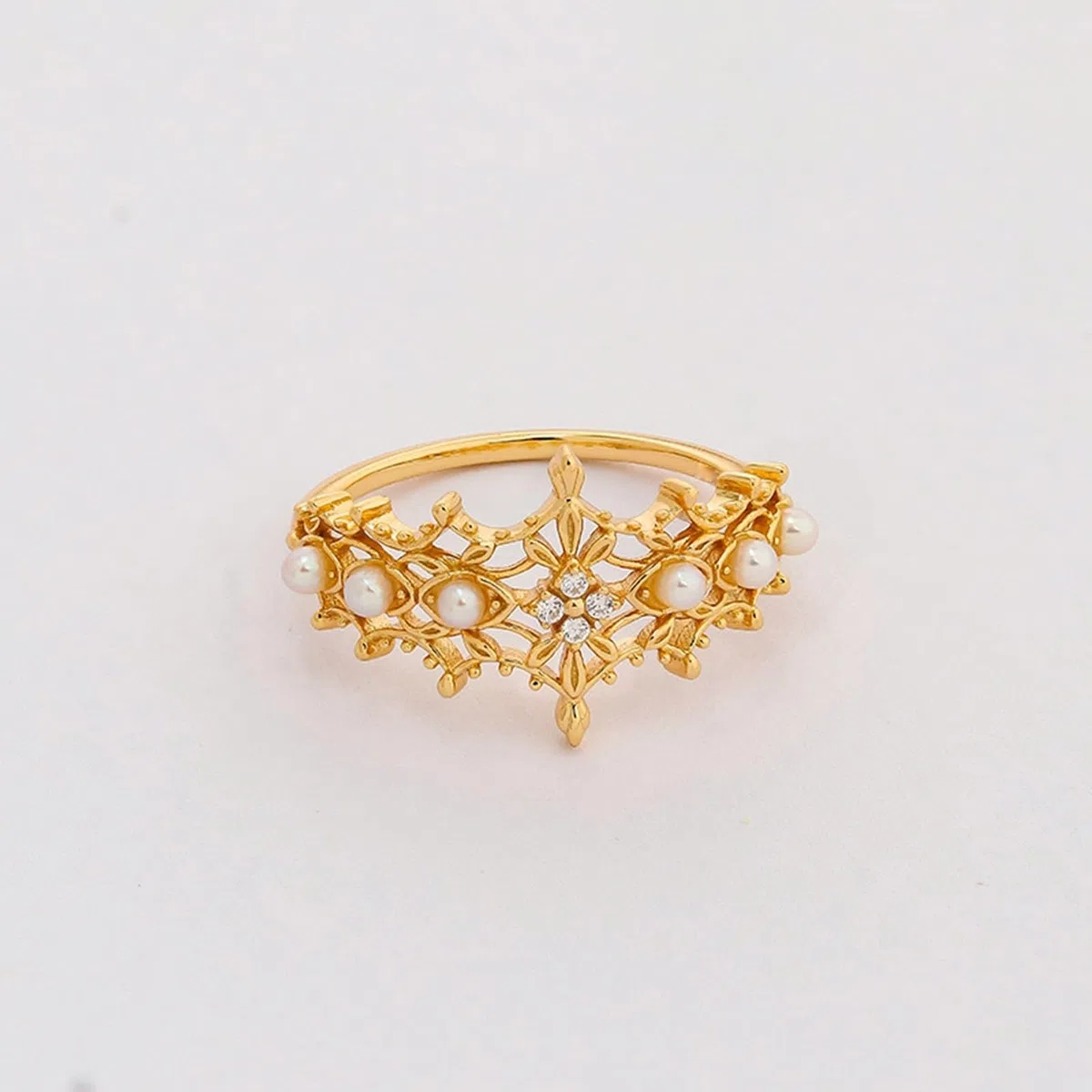 Anillo de boda de oro amarillo Au 375/585/750 con perla, forma clásica retro