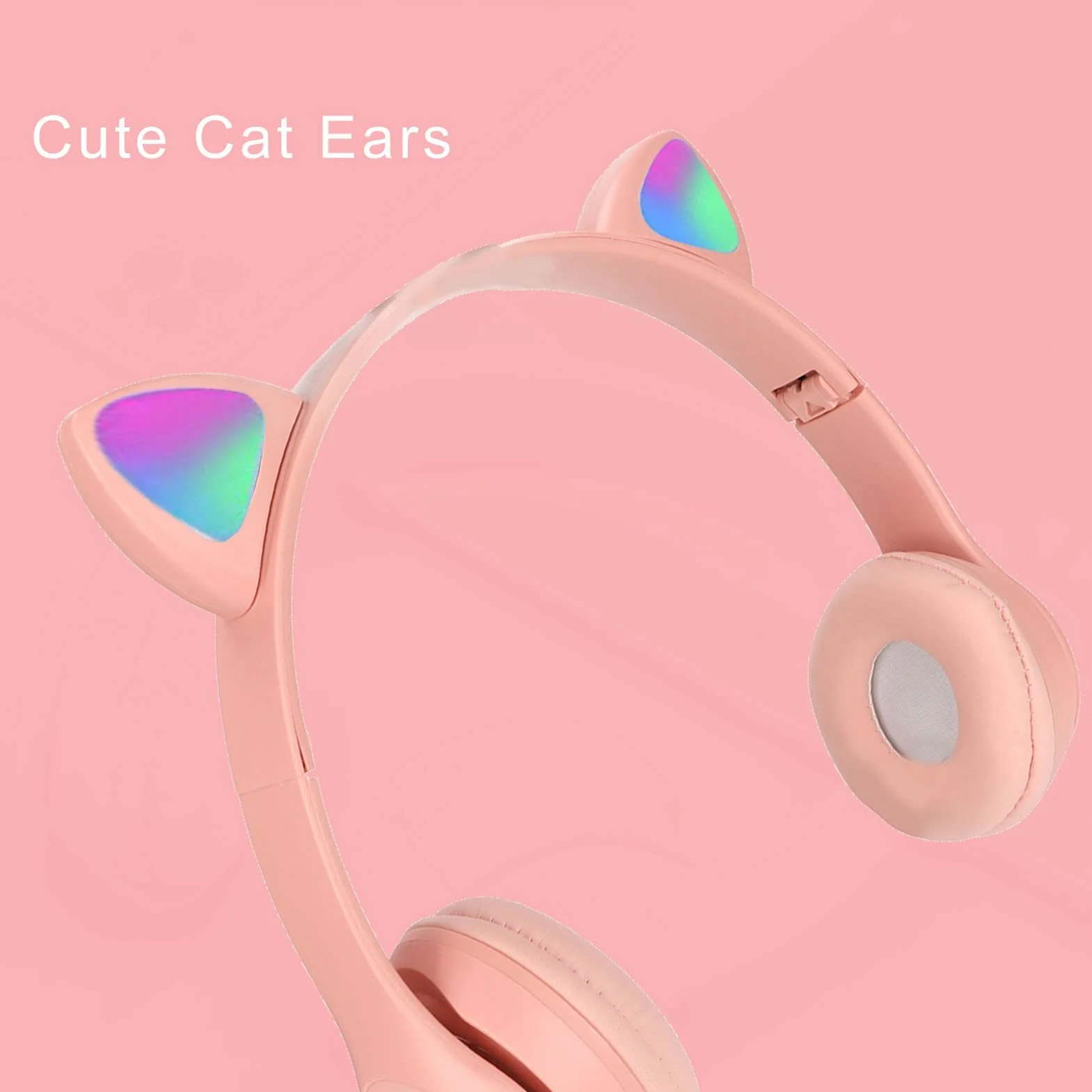 Auriculares, Bonitos Auriculares con Orejas de Gato, Auriculares para Niños, Auriculares Plegables sobre la Oreja con Luz LED para Niños, Adultos, Niñas Y Niños (Rosa)