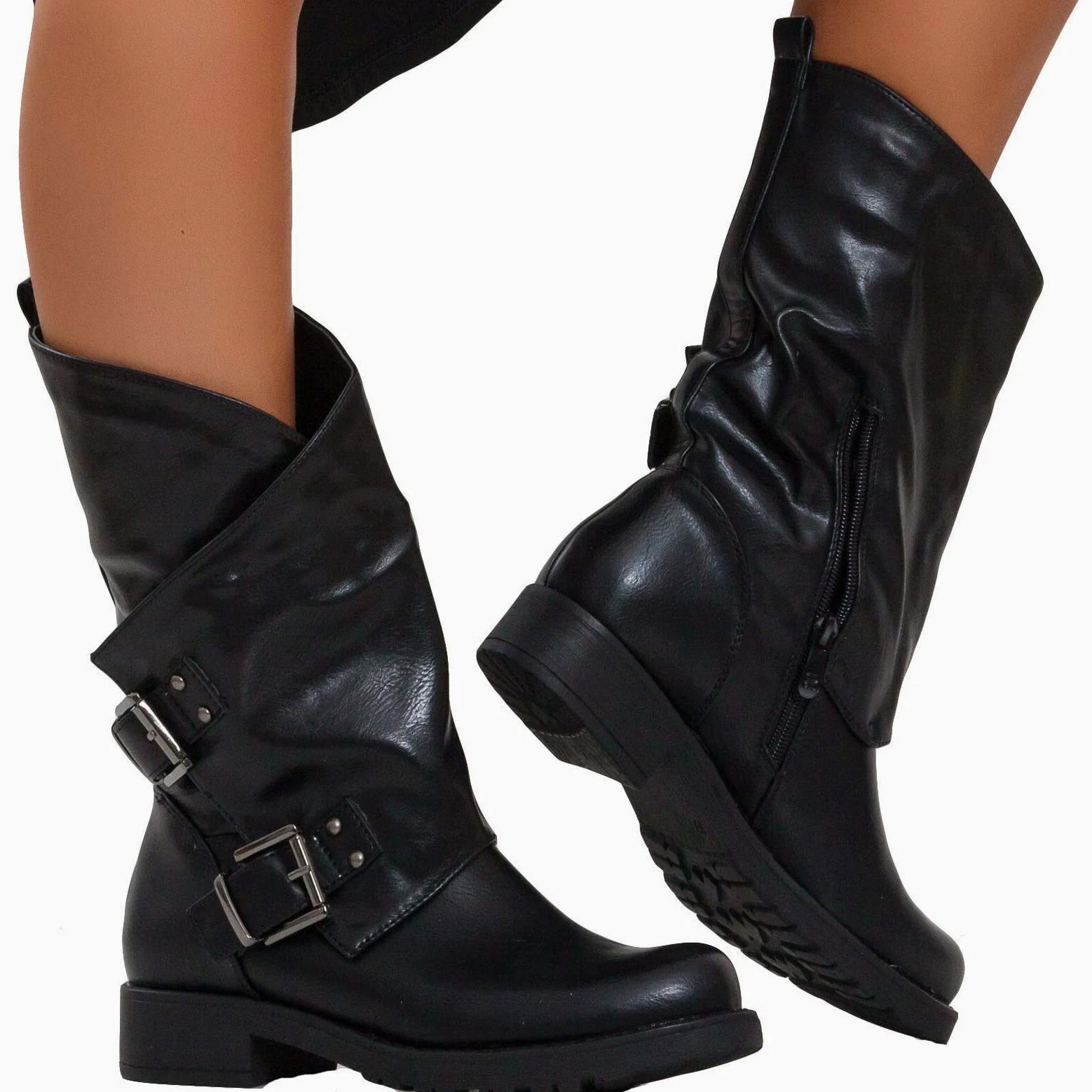 Toocool - Botas de mujer bajas Biker Boots Motociclista Botas Hebillas Anfibios SA9907