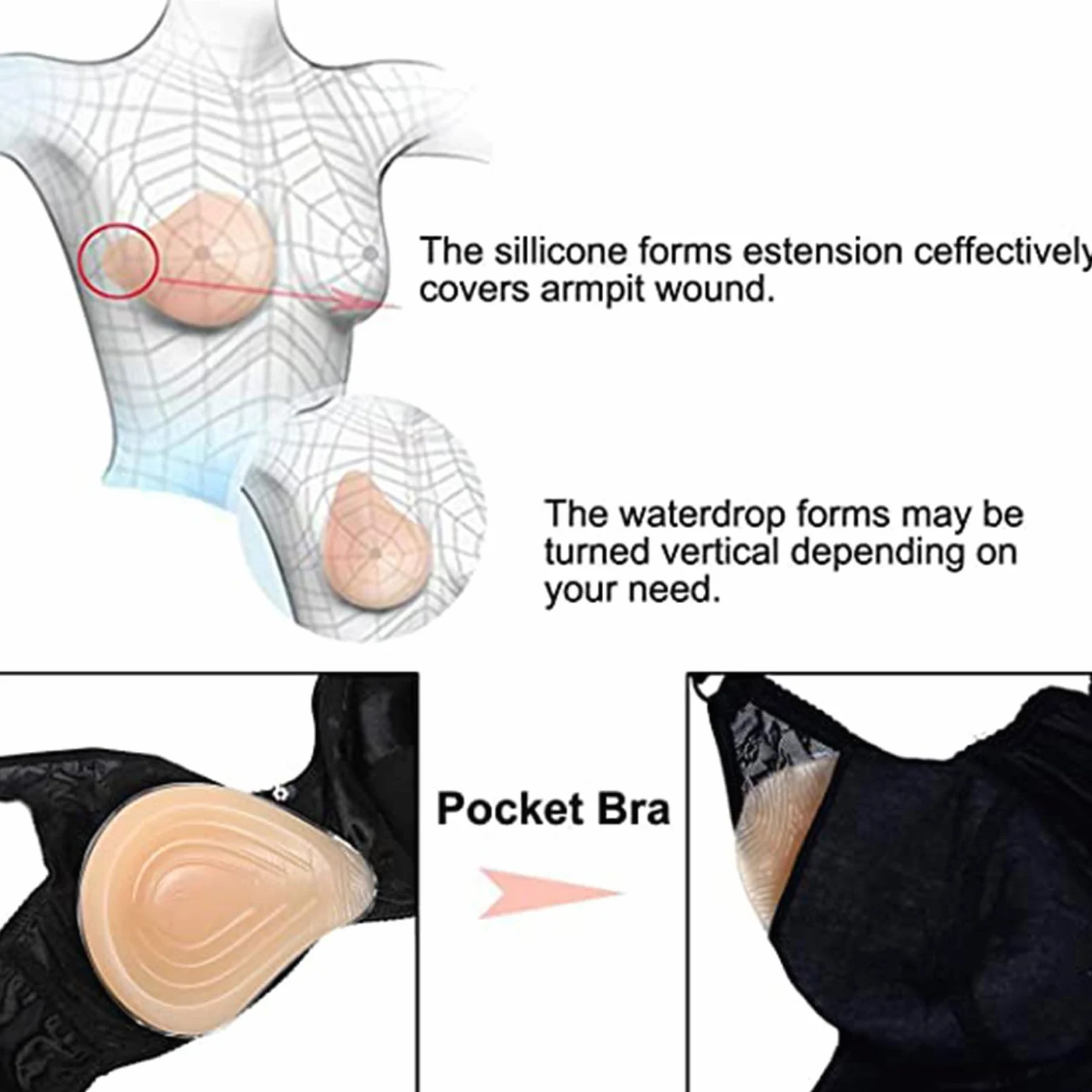 Almohadillas De Silicona Con Forma Lágrima For Sujetador, Autoadhesivas, Ideales For Mastectomía, Cosplay Y Transgénero