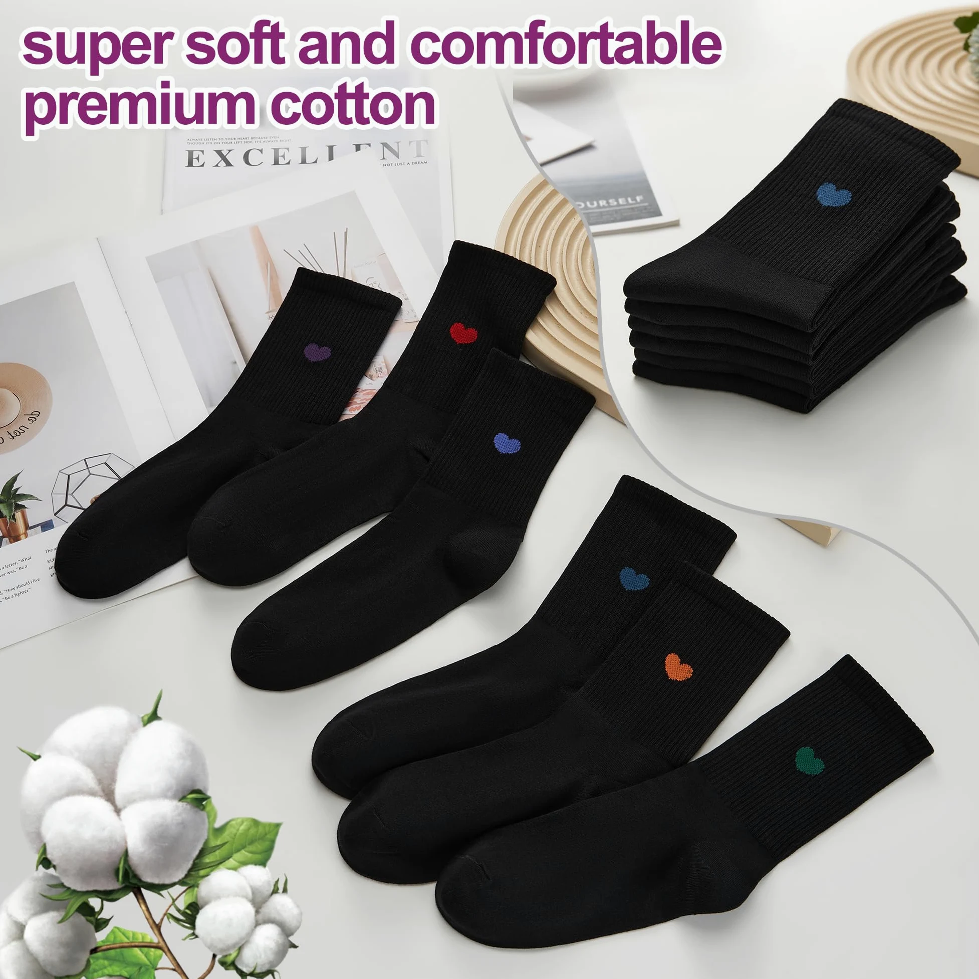 inhees Calcetines tobilleros para mujer, diseño de corazón, de algodón, informales, atléticos, para correr, 6 pares con caja de regalo