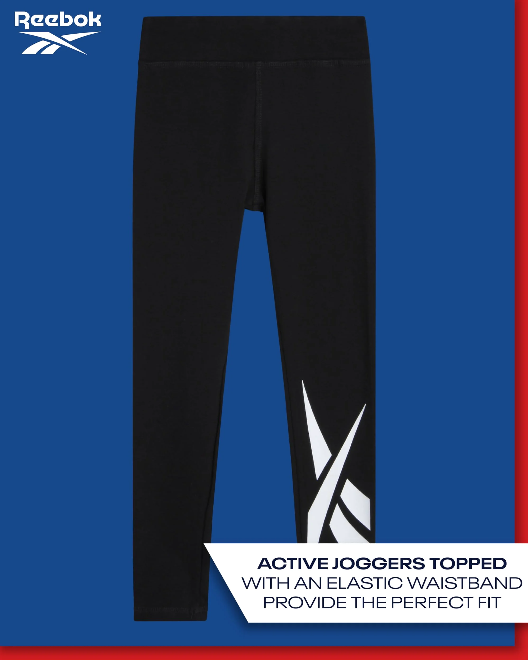 Reebok Leggings para niñas, leggings de algodón de rendimiento atlético, pantalones de yoga elásticos para niñas, mallas de baile (tallas: 7-12)