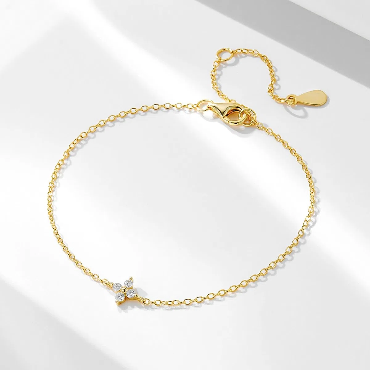 Pulsera Oro Mujer 9 K / 14 K / 18 K, Flor con Diamante, Cadena Extensible 16 CM + 5 CM, Pulsera de Oro para Mujer Ajustable