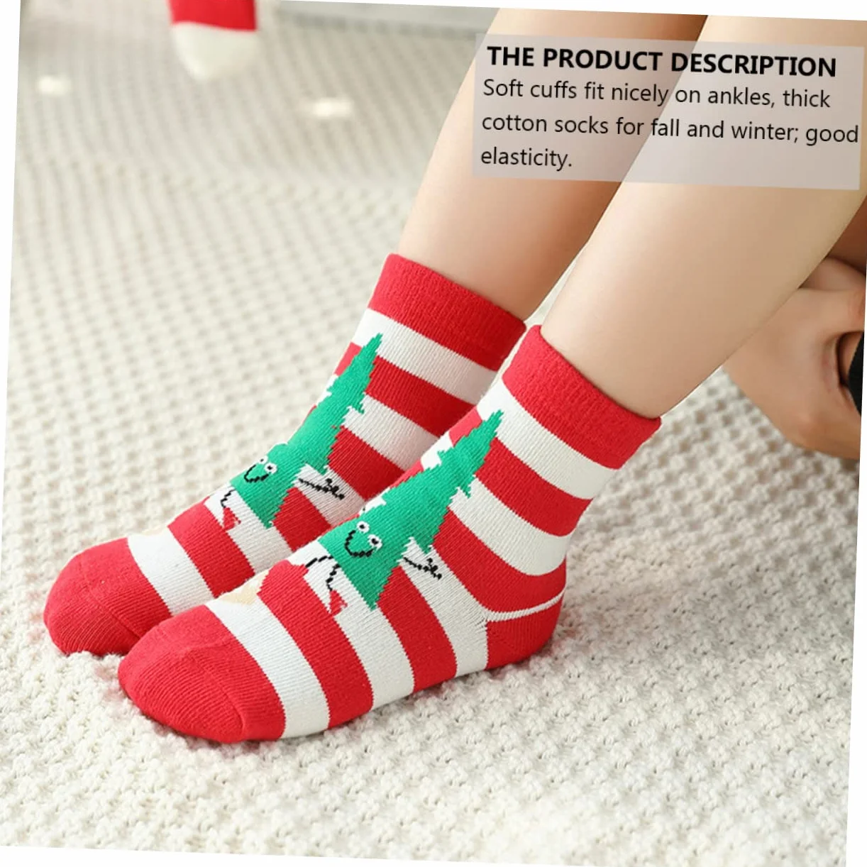 Healvian 5 Pares de Calcetines Navideños Rojos de Algodón para Niños de 6-8 Años, Medias Gruesas y Suaves Dibujos Animados para Cumpleaños y Navidad