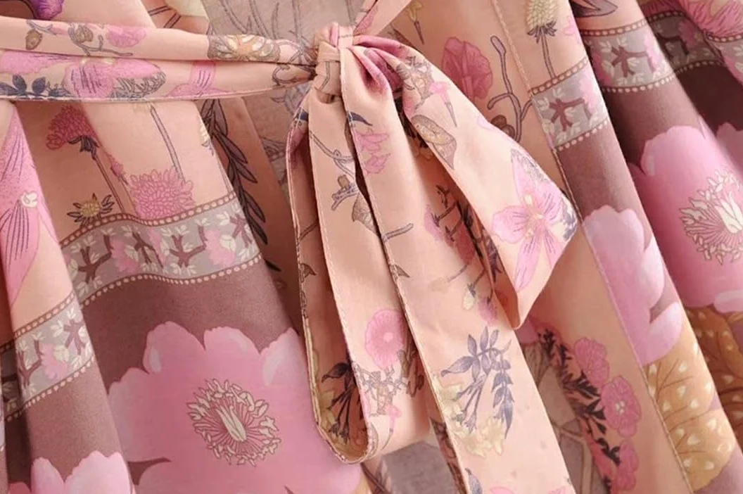 Disimlarl Kimono con estampado floral para mujer, vestido bohemio para playa, cuello en V, bandas, bata de bikini