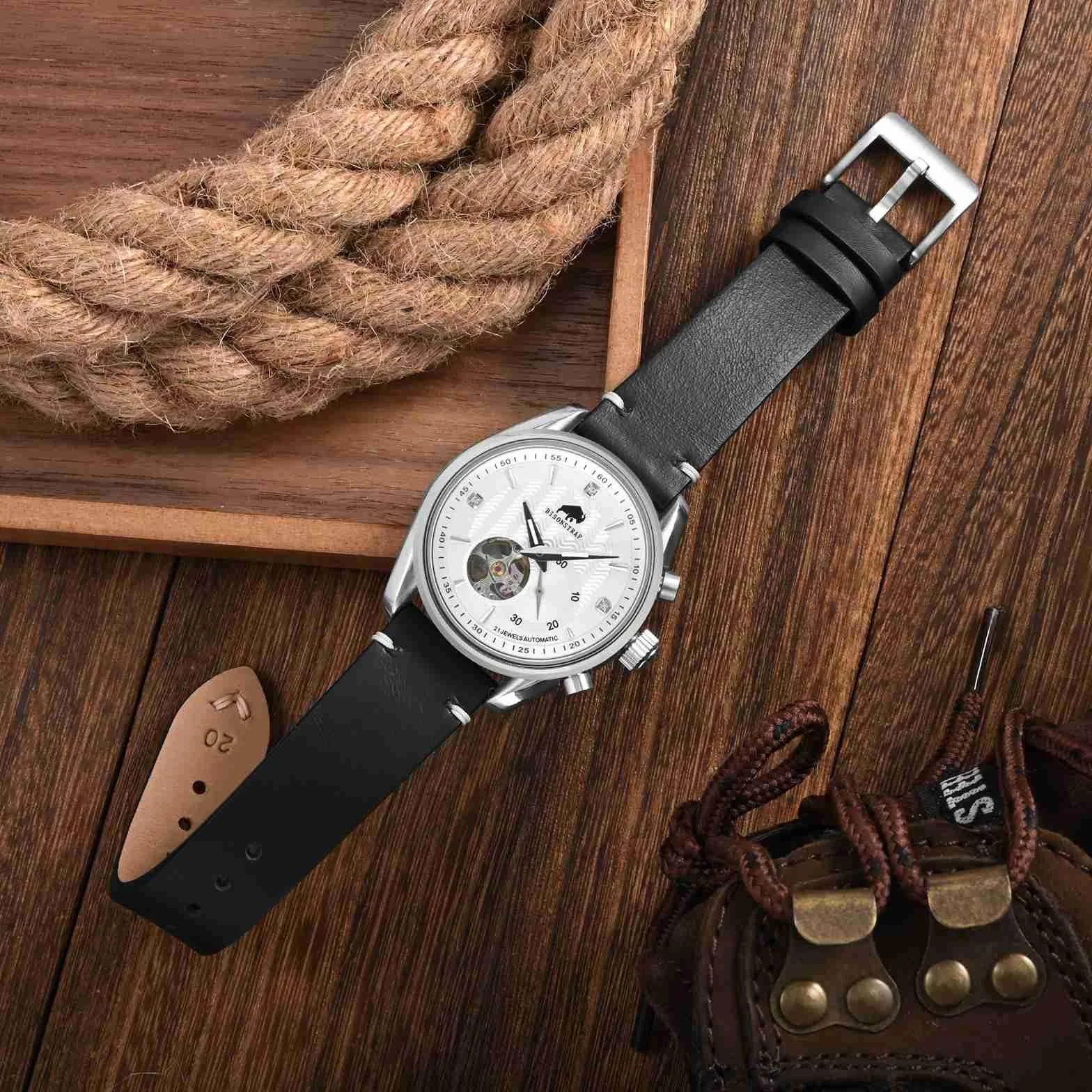 BISONSTRAP Correa de Reloj de Cuero Antiguo, Correas de Repuesto para Hombres, Liberación Rápida, Ancho de Correa 18mm 20mm 22mm