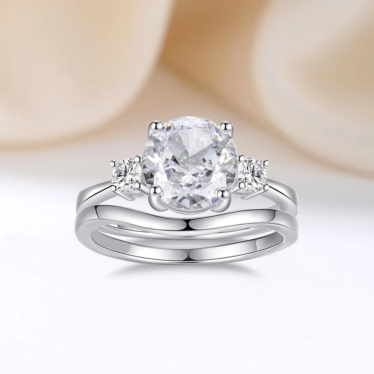 Anillos de boda de oro auténtico Moissanite, anillo de compromiso de oro blanco, 2 unidades, anillo de mujer, oro de 2 quilates, moissanite, apilable, anillo para mujer